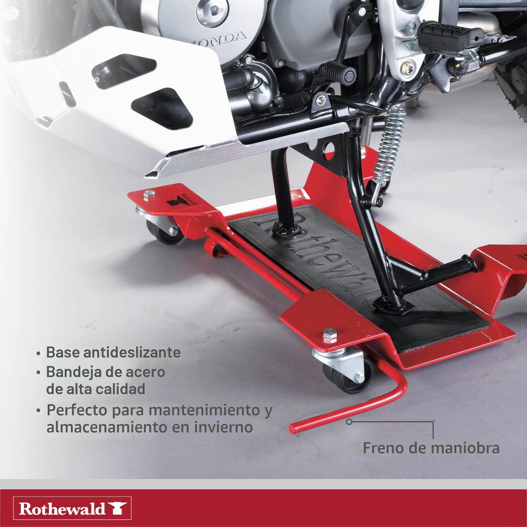 Rothewald Ayuda de maniobra para motocicleta, 250 kg de capacidad de carga, con freno de maniobra y almohadilla de goma, fácil de manejar, ideal para mantener y estacionar, para motocicletas con