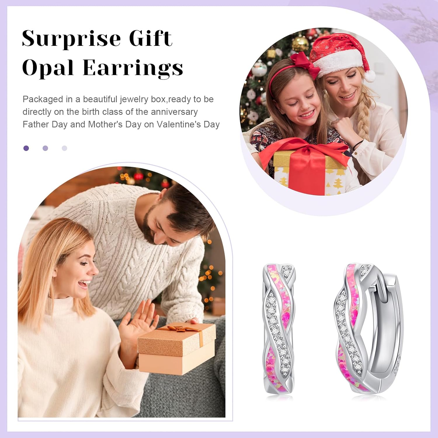 Hoop Earrings for Women S925 Sterling Silver White/Blue/Green/Pink/Black/Orange Opal Earrings Cubic Zirconia Hypoallergenic Huggie Earrings for Women Jewelry Gift - Image 7