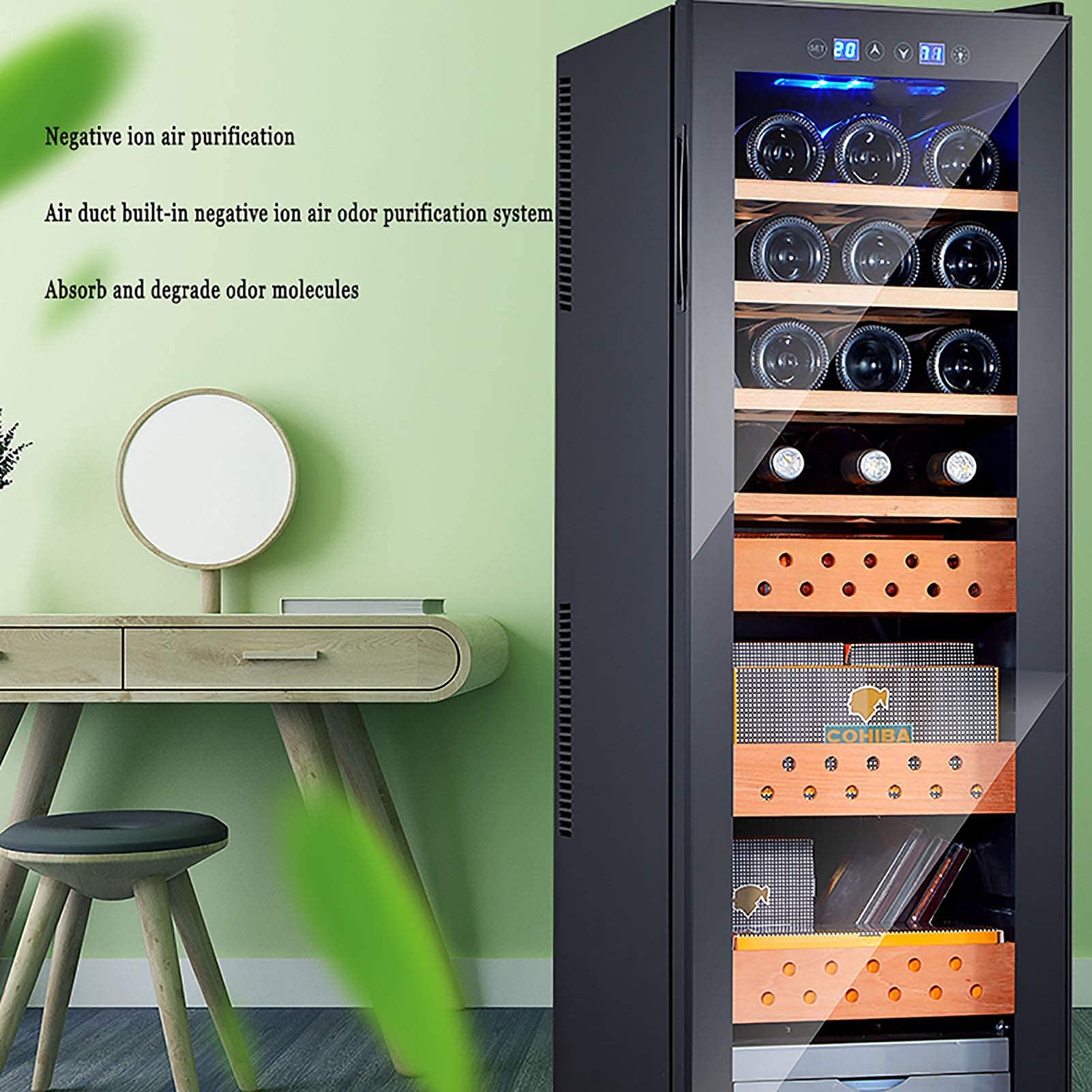 Zigarren-Humidor, Zigarren-Humidor, elektronischer Zigarrenkühler, Humidor, Zigarrenschrank + Weinschrank, Kapazität 300 Zigarren mit spanischen Zedernholzregalen, neues Touchscreen-Design