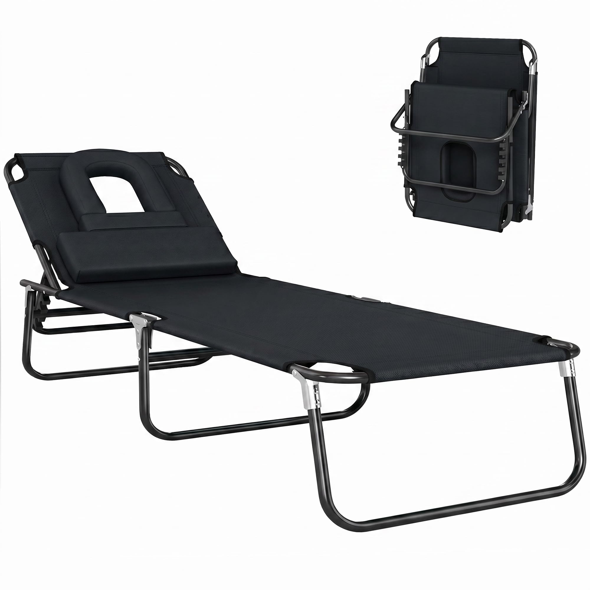 HOMCOM Transat de Jardin Chaise Longue Pliante Bain de Soleil Noir