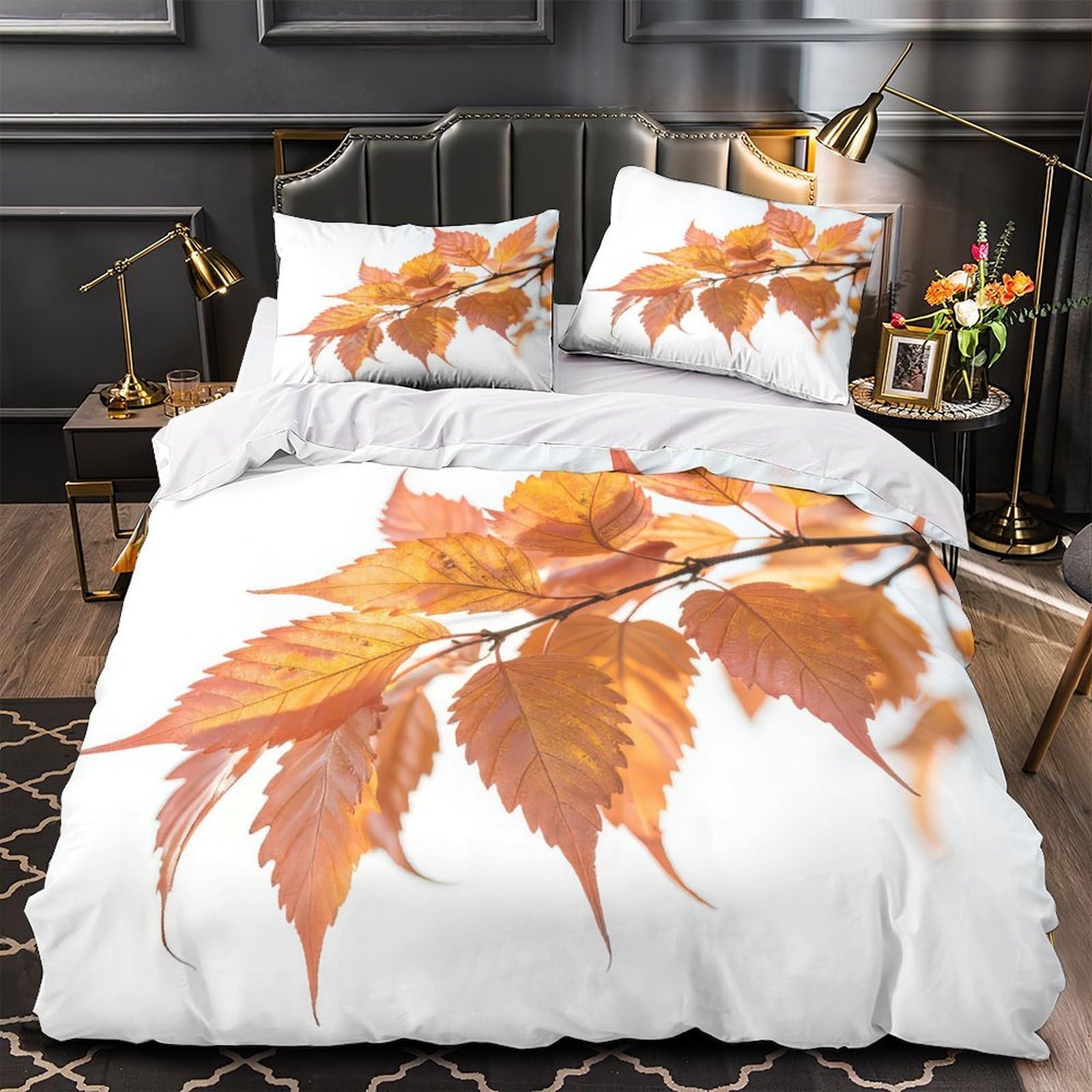 Housse de couette feuilles d'automne microfibre 135x200 parure de lit single