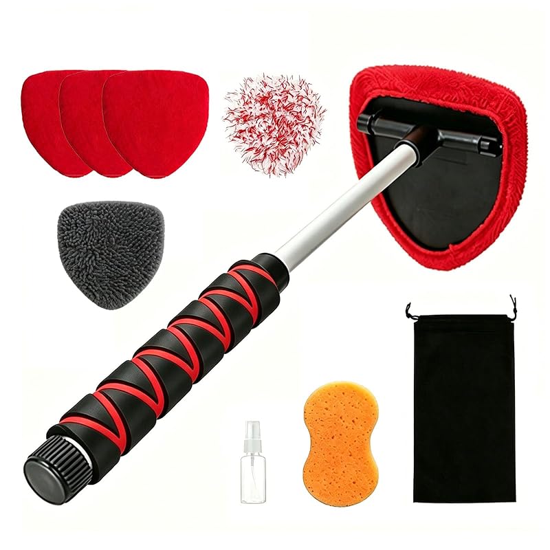 Rodo para Limpeza de Para-brisa MEEJIE com Cabo Extensível e Cabeça Giratória de 180°, Kit com 9 Peças