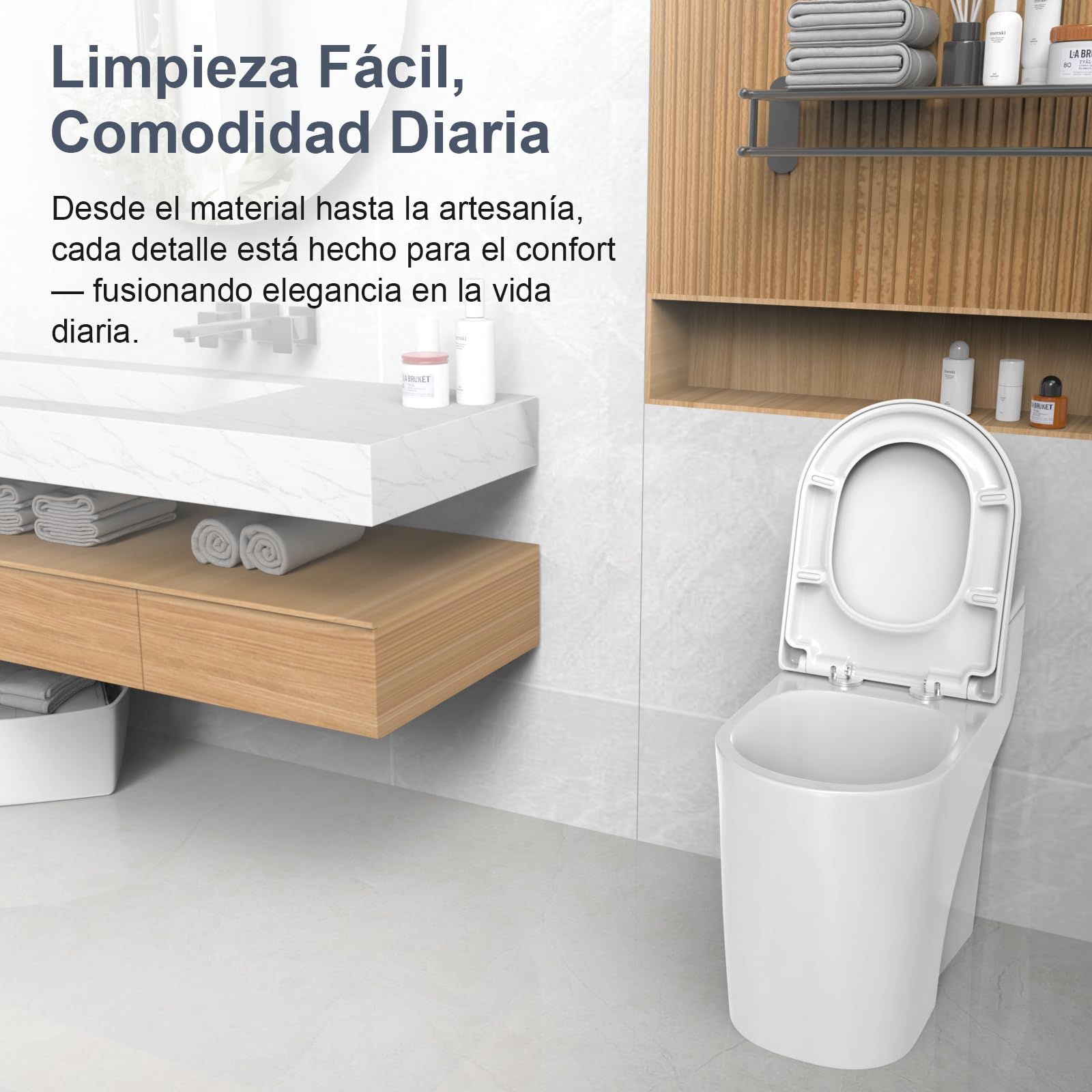 SURFOU Tapa wc Universal con Cierre Suave Forma D, Asiento de Inodoro de Polipropileno, Soporta hasta 200 kg, Desmontaje Rápido para Limpieza Fácil, con Gomas para Fijación Estable