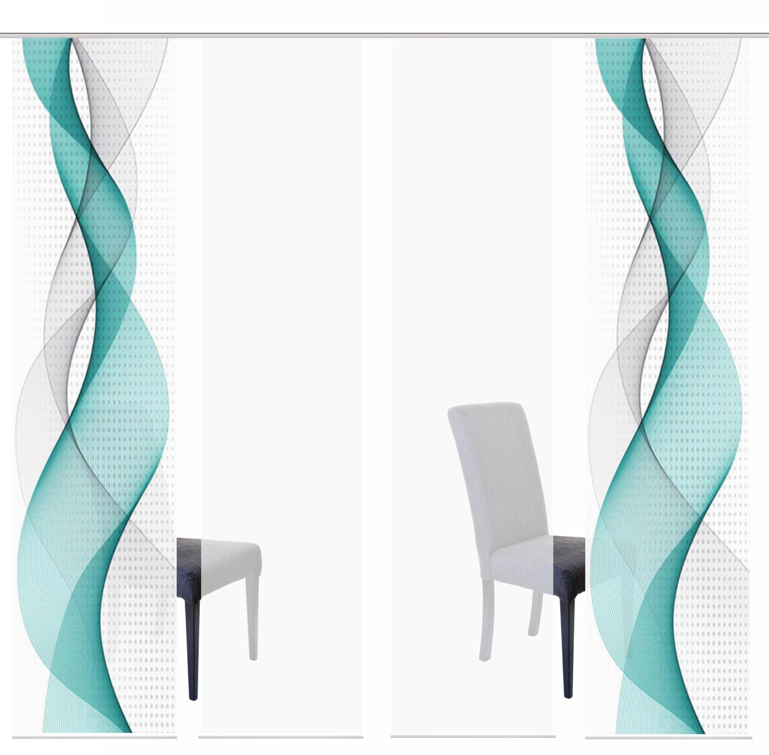 Home Fashion 4er-Set Schiebegardinen OPALIA, 4X 245 x 60 cm inkl. Zubehör, Farbe:türkis