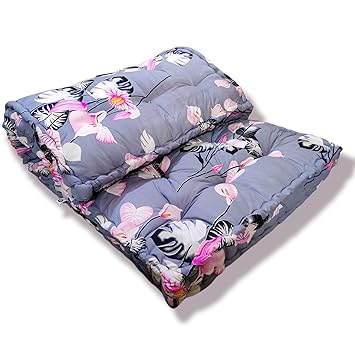 Deevine Craft Soft Thick 5-Inch Cotton Quilt Box Mattress | Gadda Medium Firm Soft Cotton Mattress | Cotton Box Rectangle Type Single Bed Mattress (2.5X6 ft or 72X30X5 Inches) Grey Floral Mattress