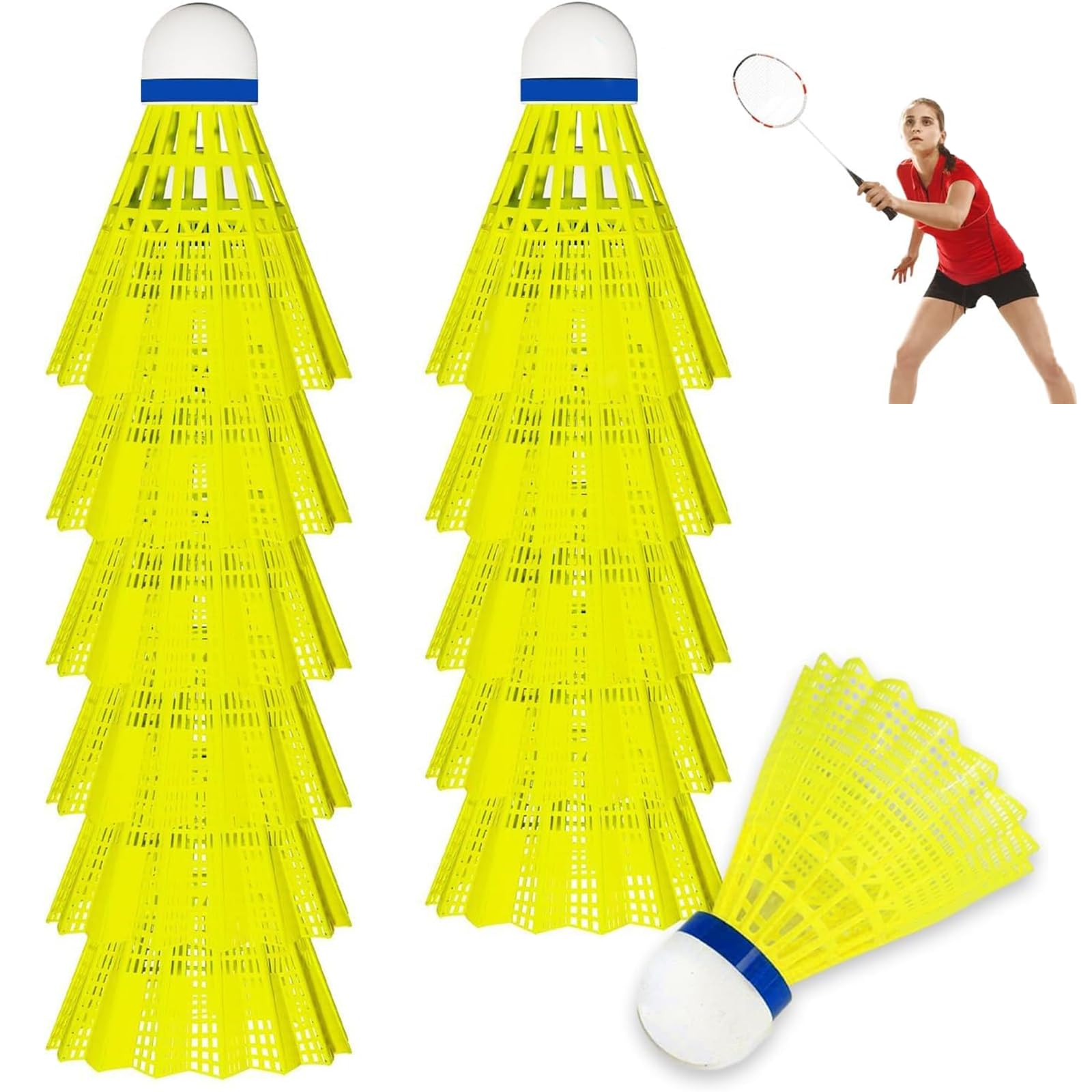 Volani Badminton Giallo Neon 12 Pezzi - Per Allenamento E Competizione, Interno Ed Esterno - Foto 7