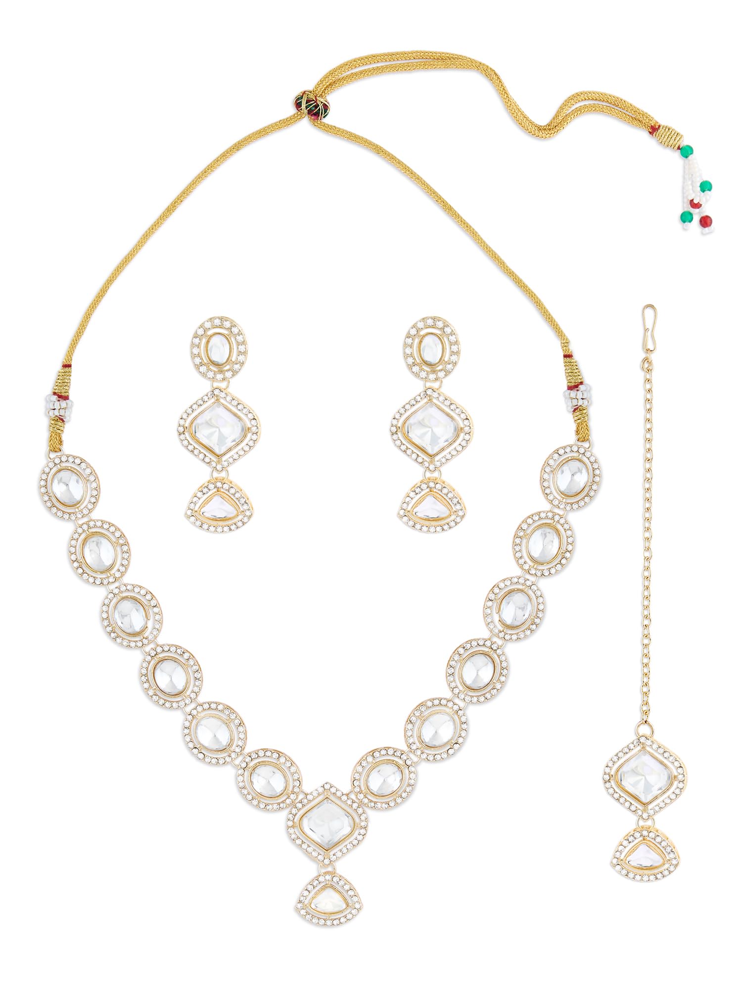ZAVERI PEARLS Gold Tone Dazzling Stones Embellished Necklace Earring & Maangtikka Set For Women-ZPFK17564 (B0CWV4N9CY) Amazon Price History, Amazon Price Tracker