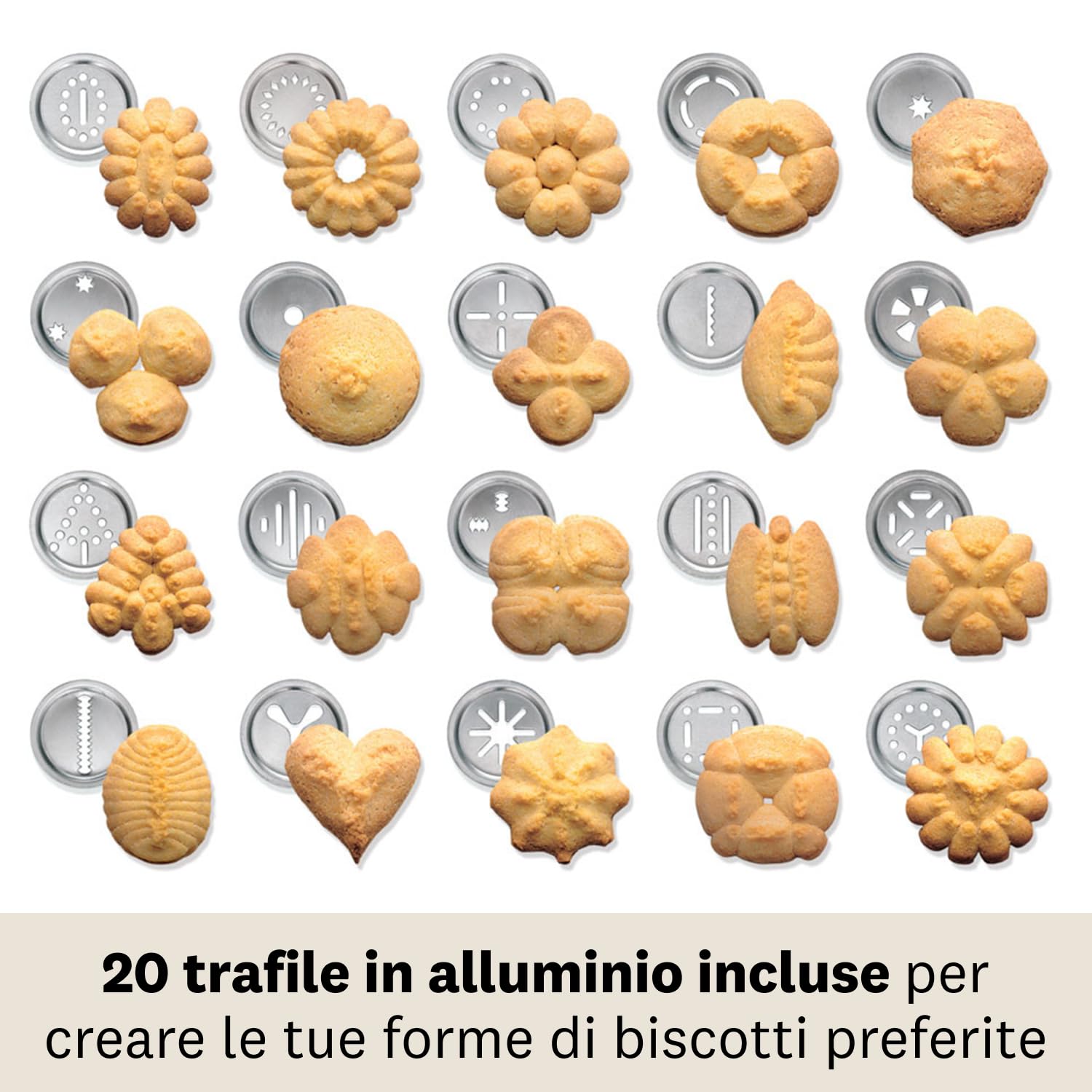 MARCATO Sparabiscotti, Macchina per Biscotti Biscuits Rossa, Alluminio Anodizzato, 20 Forme Incluse, 2 Dimensioni Possibili, 25x10x5 cm, Facile da Usare e Pulire, Linea Design, BI-DES-RSO