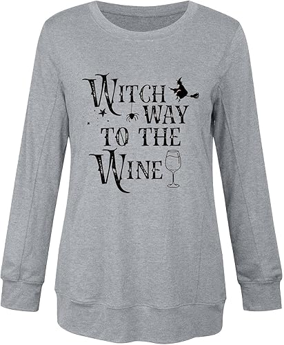 Miniatura 6 de Blusas de talla grande para mujer, 3 camisetas de bruja Way To The Wine, sudadera de bruja de Halloween, vino de Halloween, talla grande