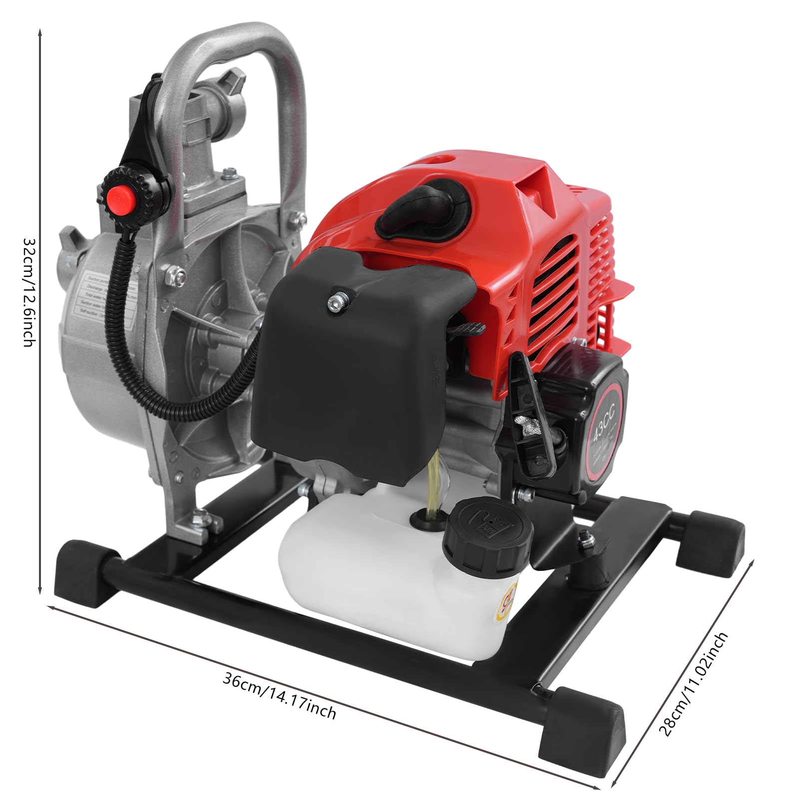 pompe à eau 1,25 kW, 10 000 l/h, hauteur de refoulement de 98 m, raccord de 2,5 cm, pompe de jardin, pompe à eaux usées avec moteur 4 temps, zone d'aspiration de 8 m, pompe à essence, démarrage à