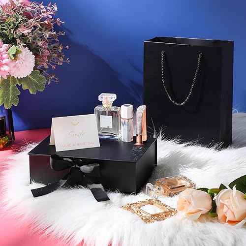 Miniatura 5 de Zonon Caja de regalo con tapa y cinta de 9 x 7 x 3 pulgadas, caja de embalaje de lujo, tarjeta de felicitación y papel de seda para boda,