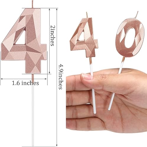 Miniatura 129 de Nuanchu Velas de cumpleaños número 21 y 12 con forma de diamante 3D, velas numéricas de feliz cumpleaños 21 para decoración de boda, fiesta Dorado