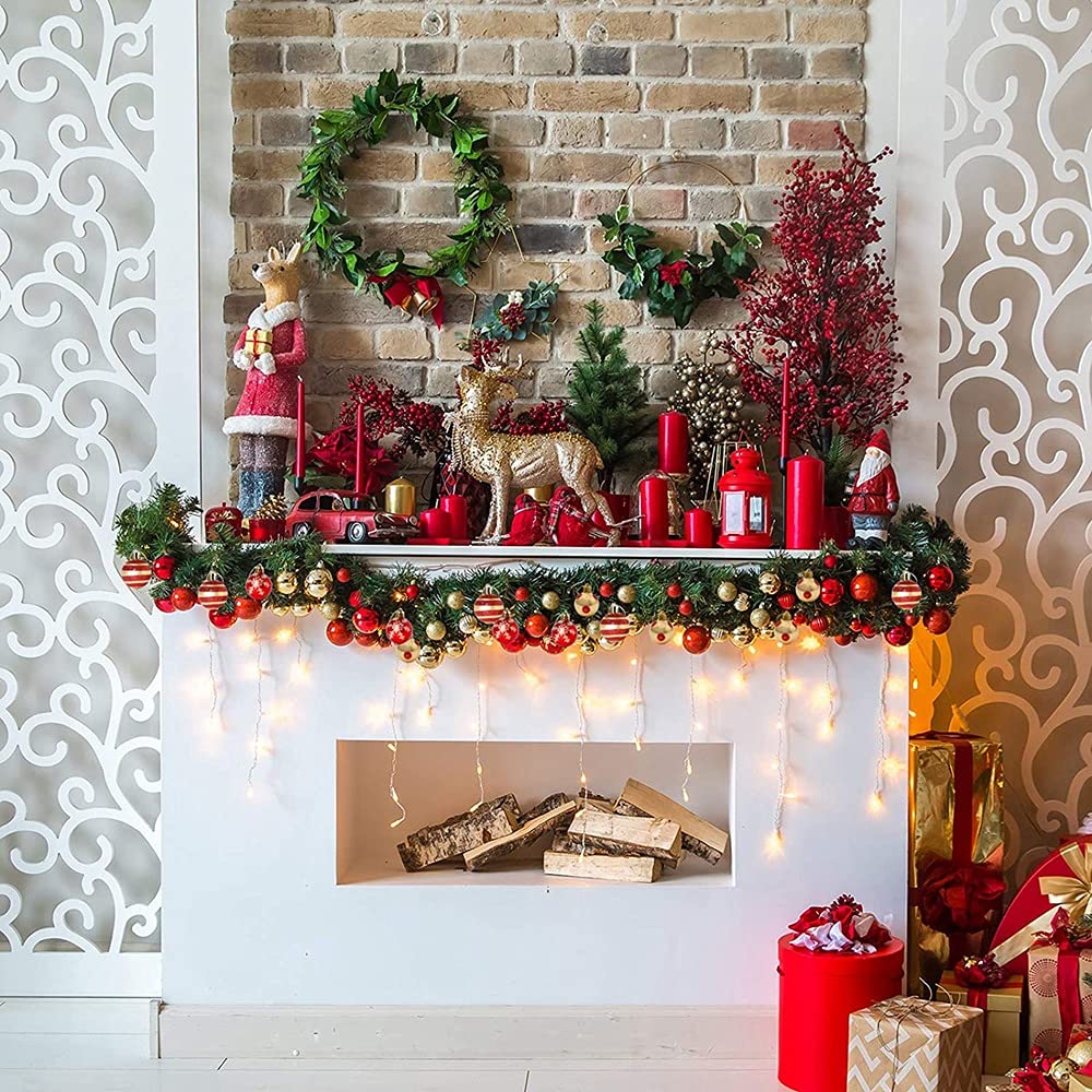Bolas de Navidad, 50 Piezas Adornos Arbol Navidad con Bolas de Navidad Rojas y Dorados, Bolas Arbol de Navidad Natal Decoração con Cordón para Decoración Navidad, Boda