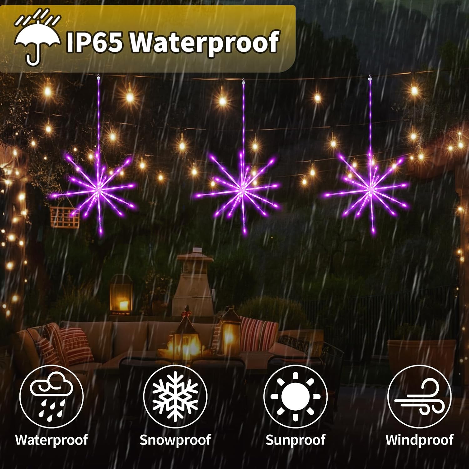 Solar Fireworks Lights for Outside, Starburst Fairy Lights with Solar & Type-C Dual Charge, Remote & Timer, IP65 Waterproof Plug-Free Hanging Garden Yard Decor for Party Wedding Christmas