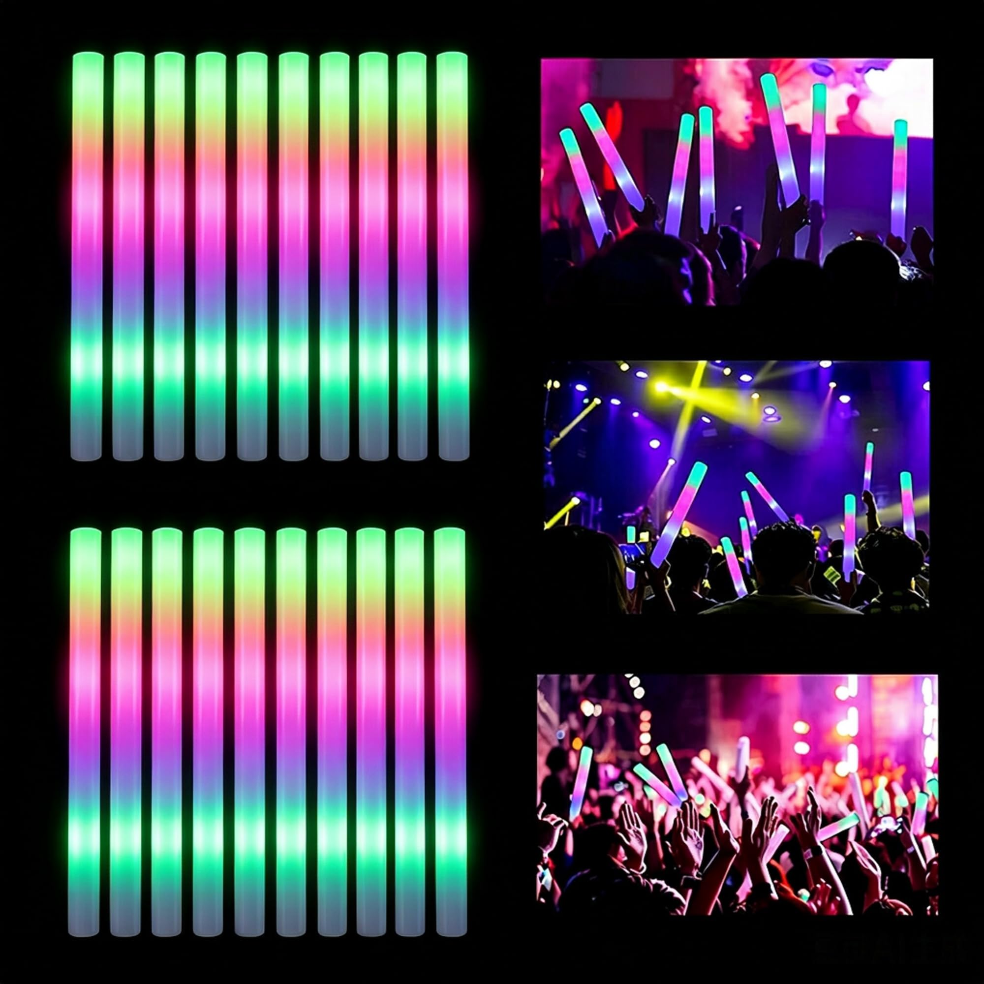 Haipky 20pcs Light Up Foam Stick Led Glow in Dark Sticks Party Foam Stick with 3 Lighting Modes for Concert, Party, Wedding, Rave, Night Events