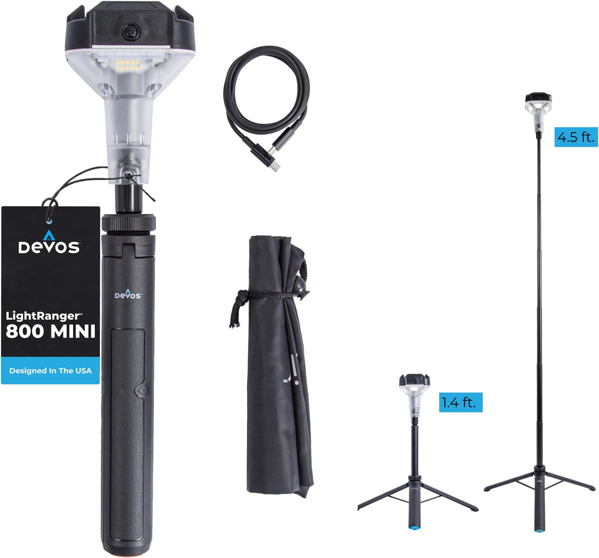 DEVOS - LIGHTRANGER 800 Mini Telescoping Camp Light, 4.5 Tall with 800 Lumens, Ultra Compact & Portable, Rechargeable LED Lantern, Up to 30-Hour Runtime, 1 Year Warranty, Includes Carry Case
