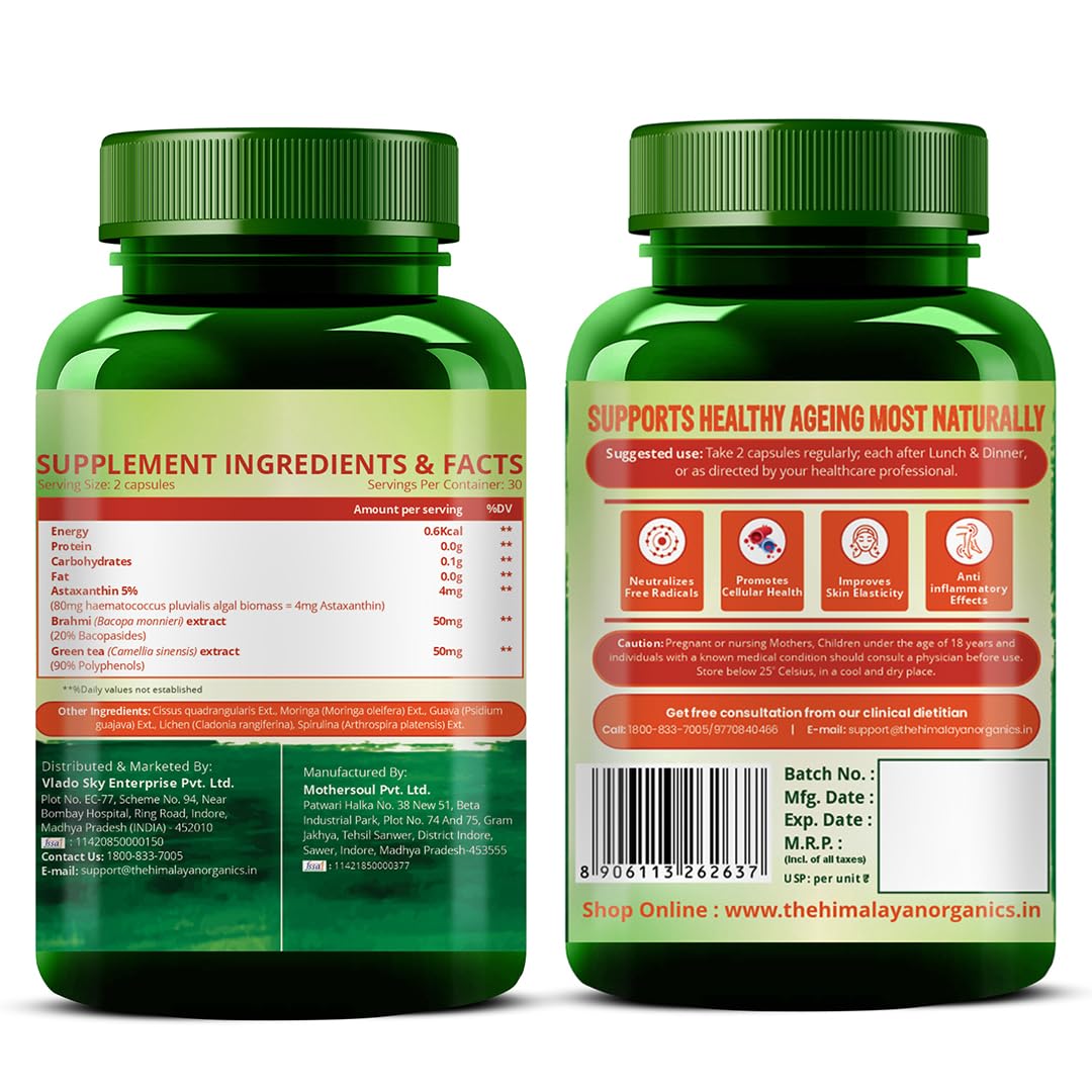 Vlado’s Himalayan Organics Naturally Sourced Astaxanthin 4mg | Supports Antioxidant Brain,Eye & Skin Health | Improves Muscle Endurance & Recovery, Builds Immunity - 60 Veg Capsules - Image 8 thumbnail