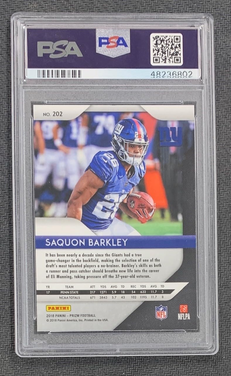 Saquon Barkley 2018 Panini Prizm Football Rookie Card #202 Graded PSA 8
