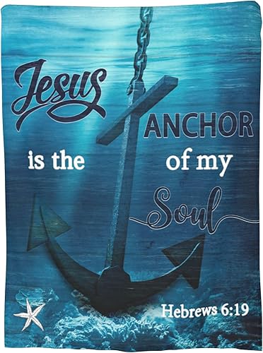 Miniatura 2 de Manta de felpa con versículo bíblico religioso de Jesús ancla náutica, playa, mar, cristiano, religioso, manta de forro polar para sofá, cama, manta
