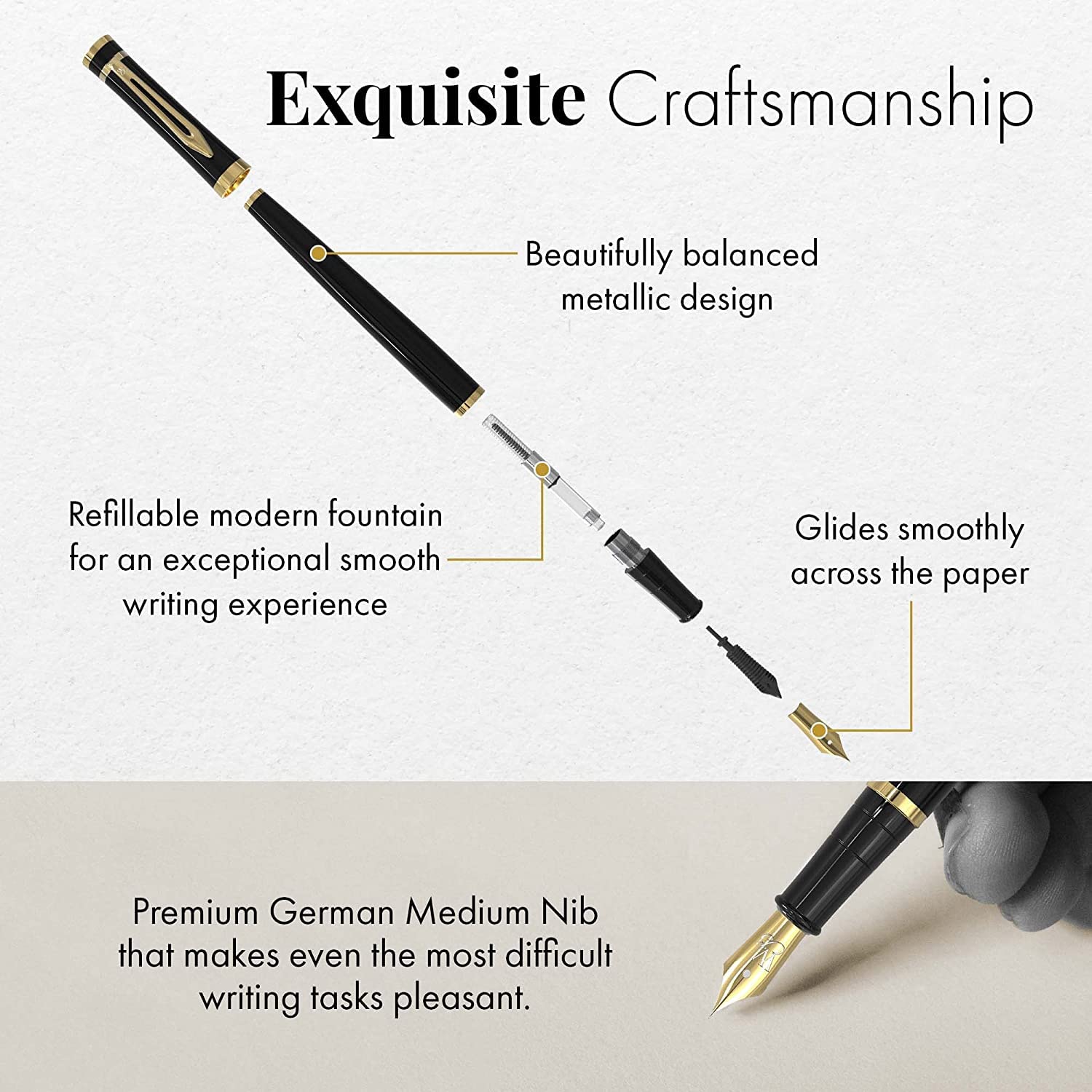 Black with Black Section - Slim Box - Gold trim - EF Nib Bundle