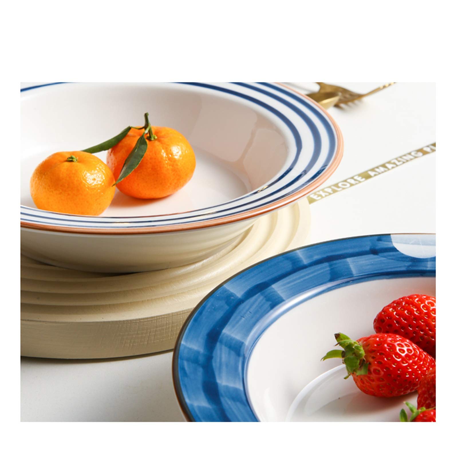 SUNESA Serviceteller Weiße Dinner-Platten mit blauen Motiven, keramischen Glasur-Teigwaren, Salatplatte, Hutform-Suppenteller, Mikrowelle und Ofensicher. Platten (Color : B, Size : 2pack)