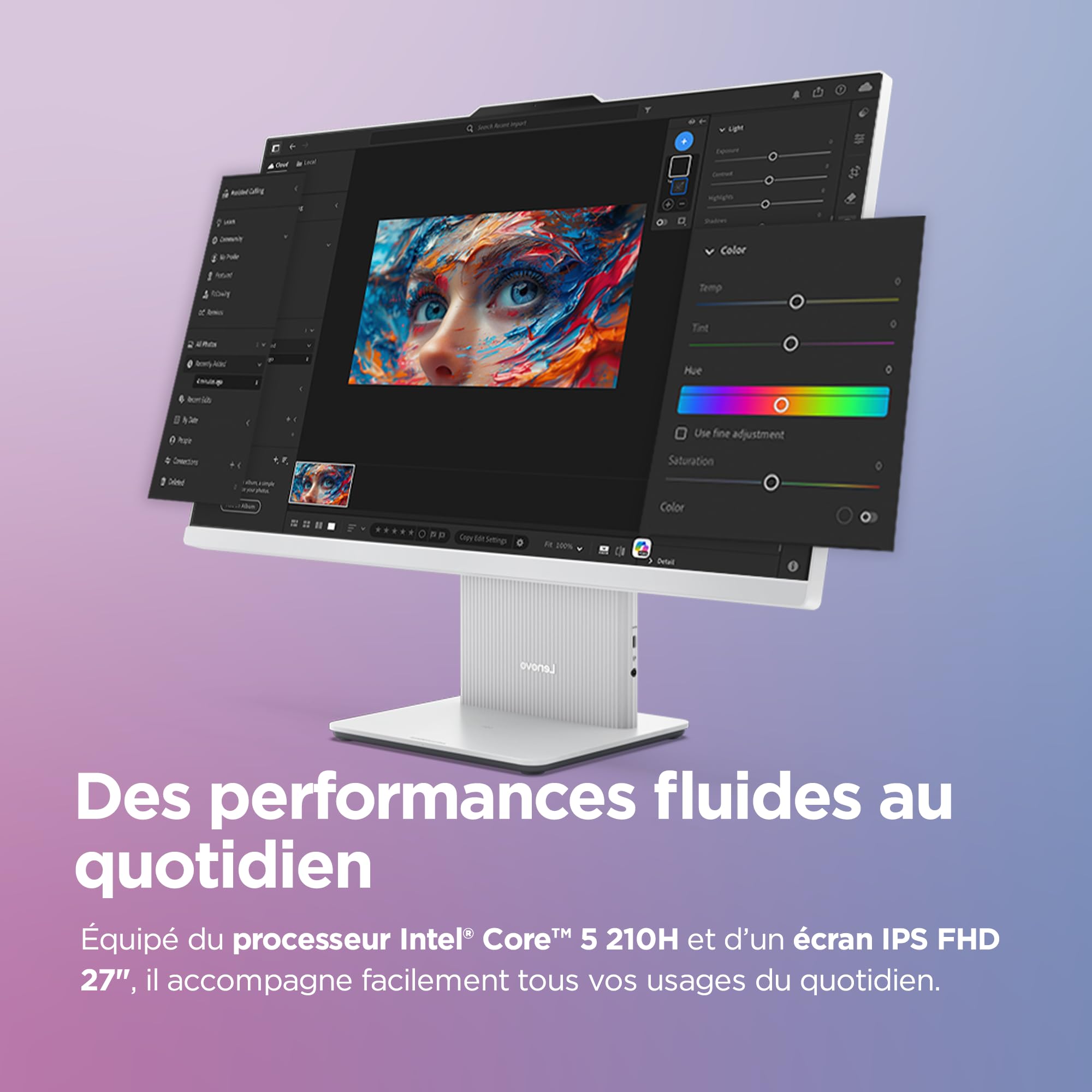 Lenovo IdeaCentre 27IRH9 Ordinateur de Bureau Tout-en-Un Écran 27" FHD, Intel Core 5 210H, 512Go SSD, RAM 16Go, WiFi 6, Windows 11 H, Clavier français et Souris sans Fil