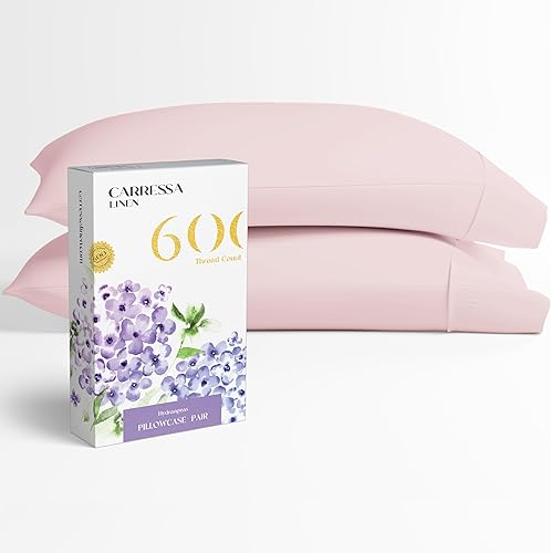 Miniatura 9 de Juego de 2 fundas de almohada de algodón egipcio de 600 hilos, tamaño Queen, color azul oscuro, almohadas de algodón puro peinado de fibras largas