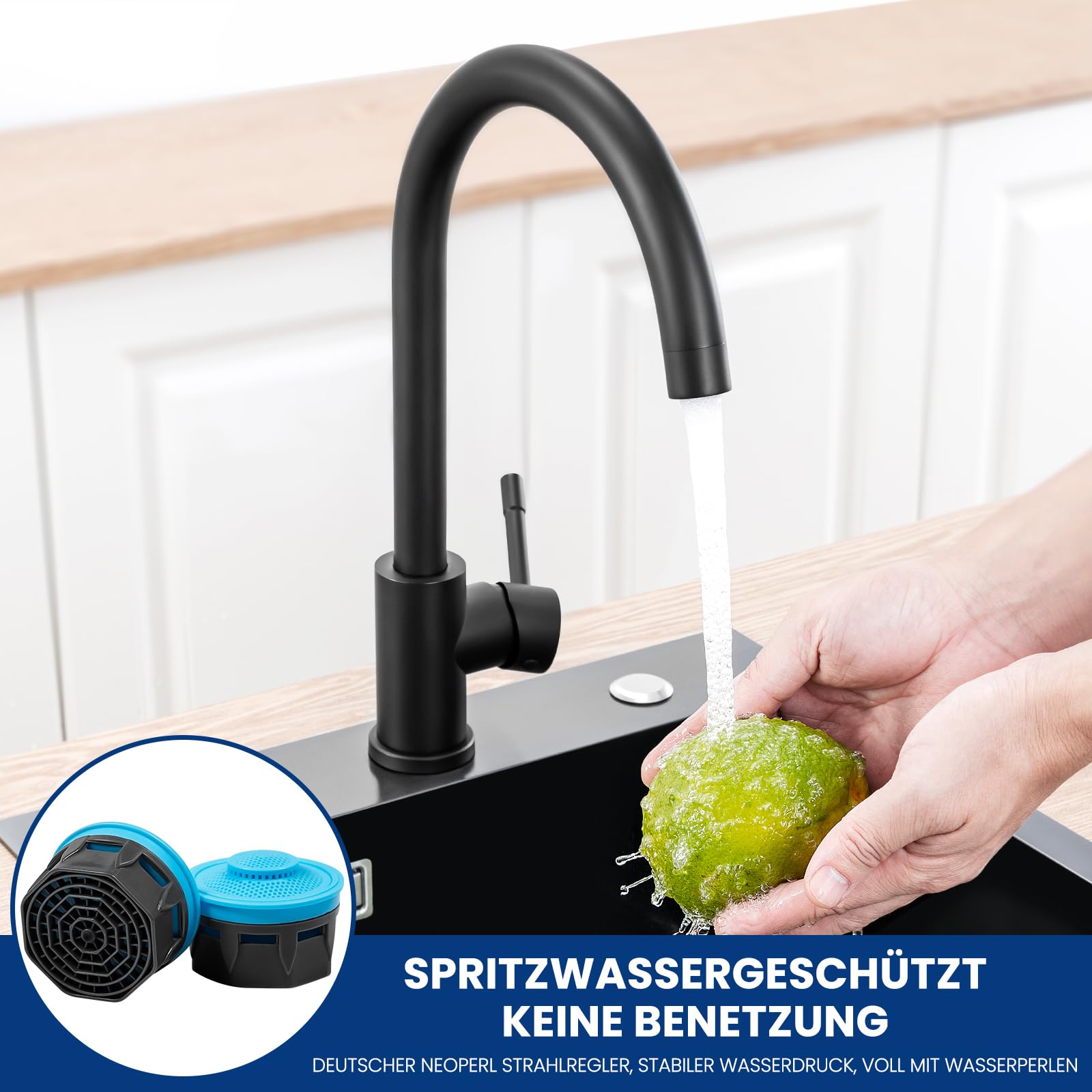 CECIPA Wasserhahn Küche Schwarz 360° Schwenkbar, Hochdruck Küchenarmatur Schwarz, Mischbatterie Küche mit Hohem Bogen, Einhebel Armatur, Spültischarmatur Edelstahl, G3/8 Anschluss Armatur | 360 Grad schwenkbar, hoher Bogen, Einhebelbedienung, G3/8 Anschlu