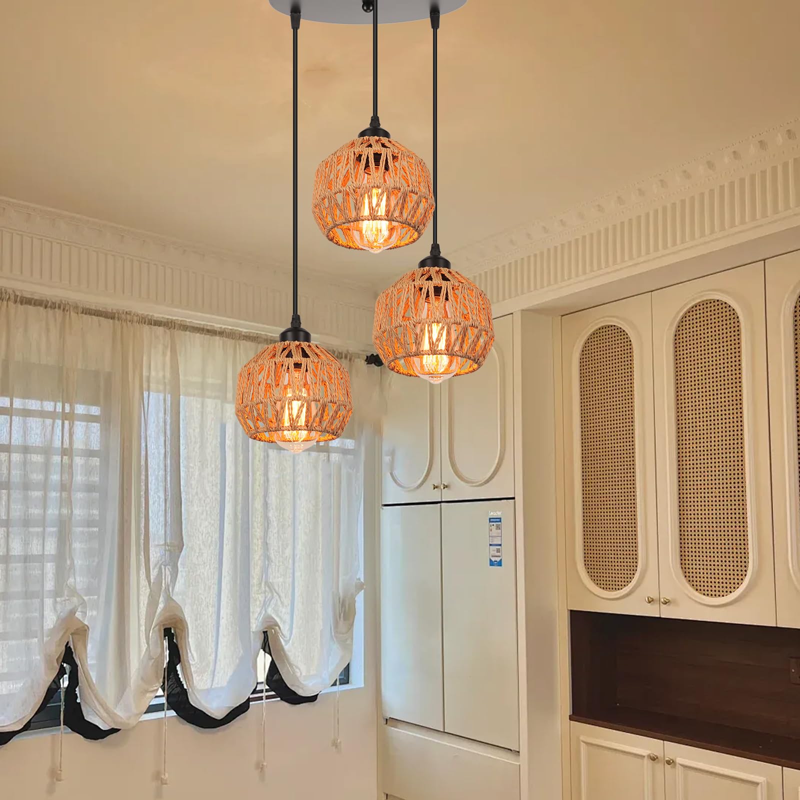 3-Light industrialna lampa wisząca w stylu vintage, metalowa linka papierowa, lampa wisząca, E27, retro, lampa sufitowa do jadalni, salonu, sypialni