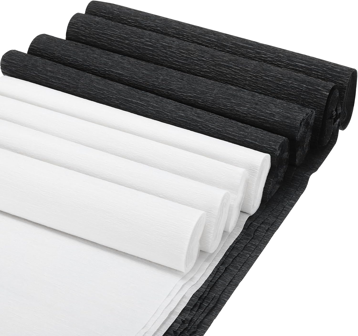 Rebower 8 Rolls Crepe Paper Sheets, 66ft Crepe Paper Roll, [for Paper Flowers Making Party Streamer]-(10 Inch x 8ft/Roll) Black, White
