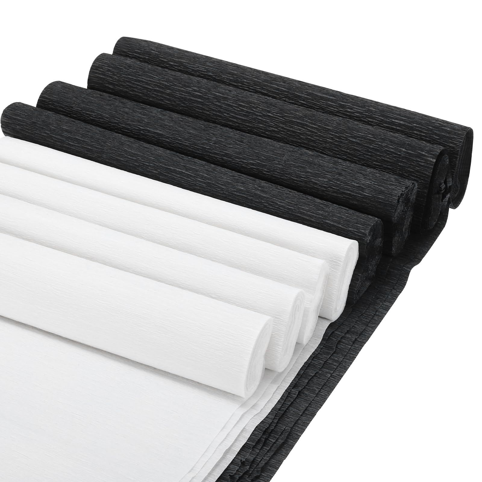 Rebower 8 rotoli di carta crespa, rotolo di carta crespa da 20,1 m, per fiori di carta, stelle filanti per feste, dimensioni: 25,4 cm x 2,4 m, colore: nero, bianco