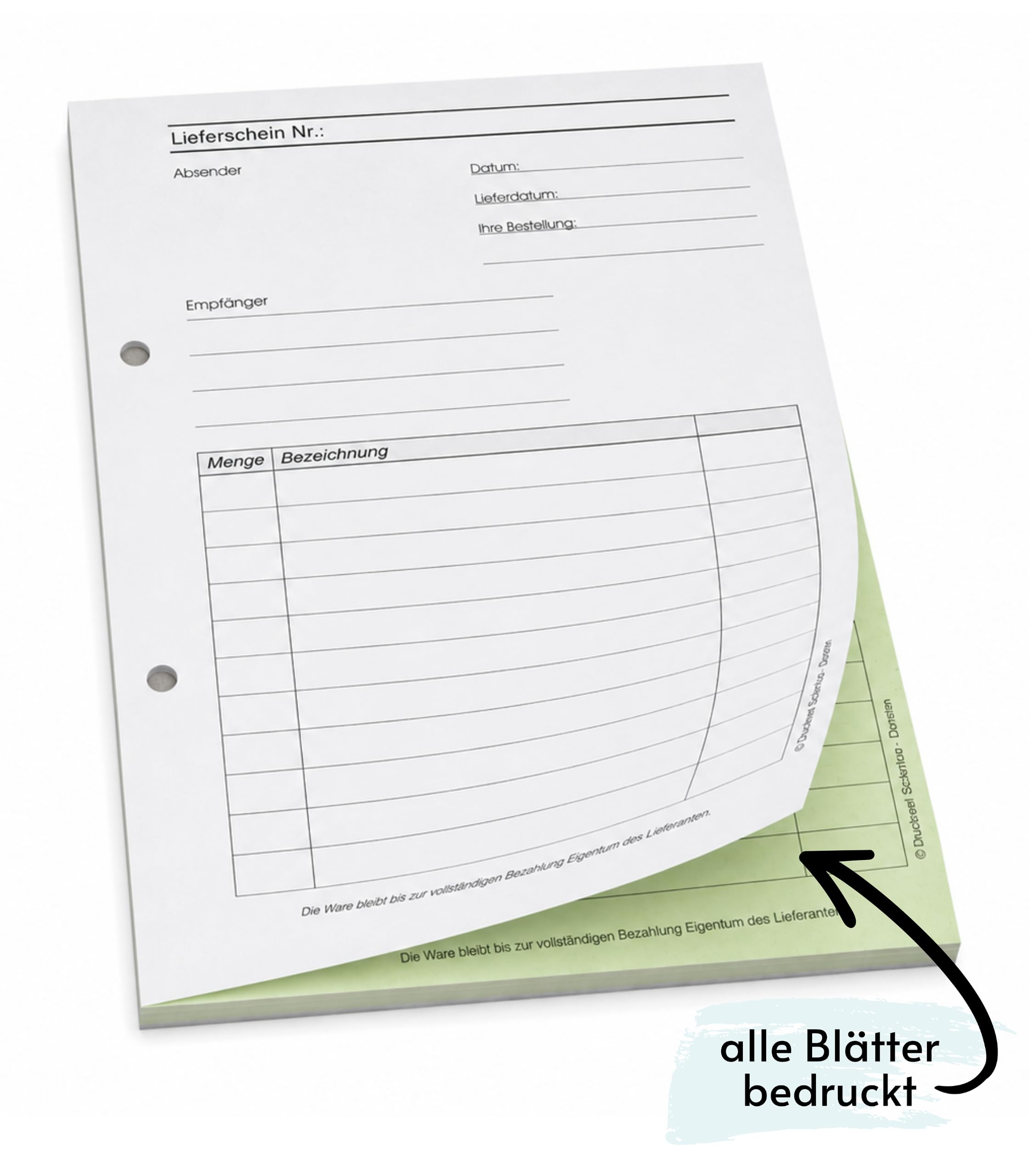 4x Lieferscheinblock DIN A5 2-fach selbstdurchschreibend 2x50 Blatt | Lieferscheinbuch A5 2-fach selbstdurchschreibend, 2x50 Blatt weiß/grün, gelocht
