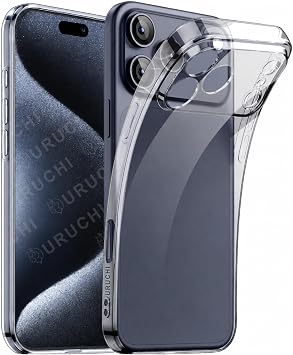 URUCHI Crystal Şeffaf Kılıf iPhone 15 için, [Sararma Önleyici] [Kamera Koruma] [Askeri Sınıf Düşme Testi] Şeffaf Şok Geçirmez Koruyucu Yumuşak Silikon İnce Kapak