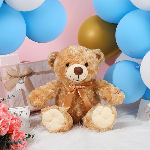 Miniatura 2 de Liliful Oso de peluche de Halloween de 12 pulgadas con sombrero de calabaza y ropa, inserta un módulo de sonido grabable, oso marrón, juguete de