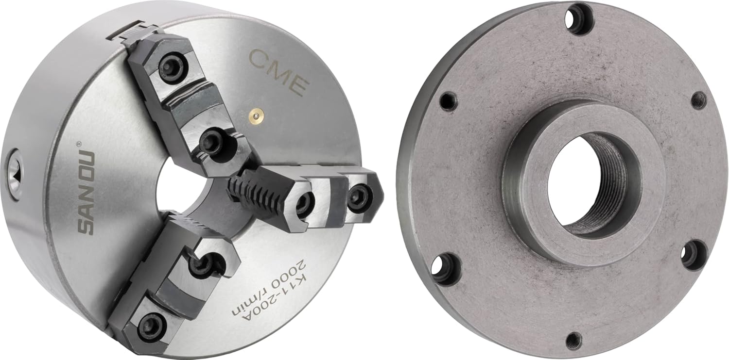 CME 6" 3-Jaw Self-Centering (Scroll) Lathe Chuck with 2 1/4"-8 Threaded Backing Plate, Two-Piece Reversible Jaws