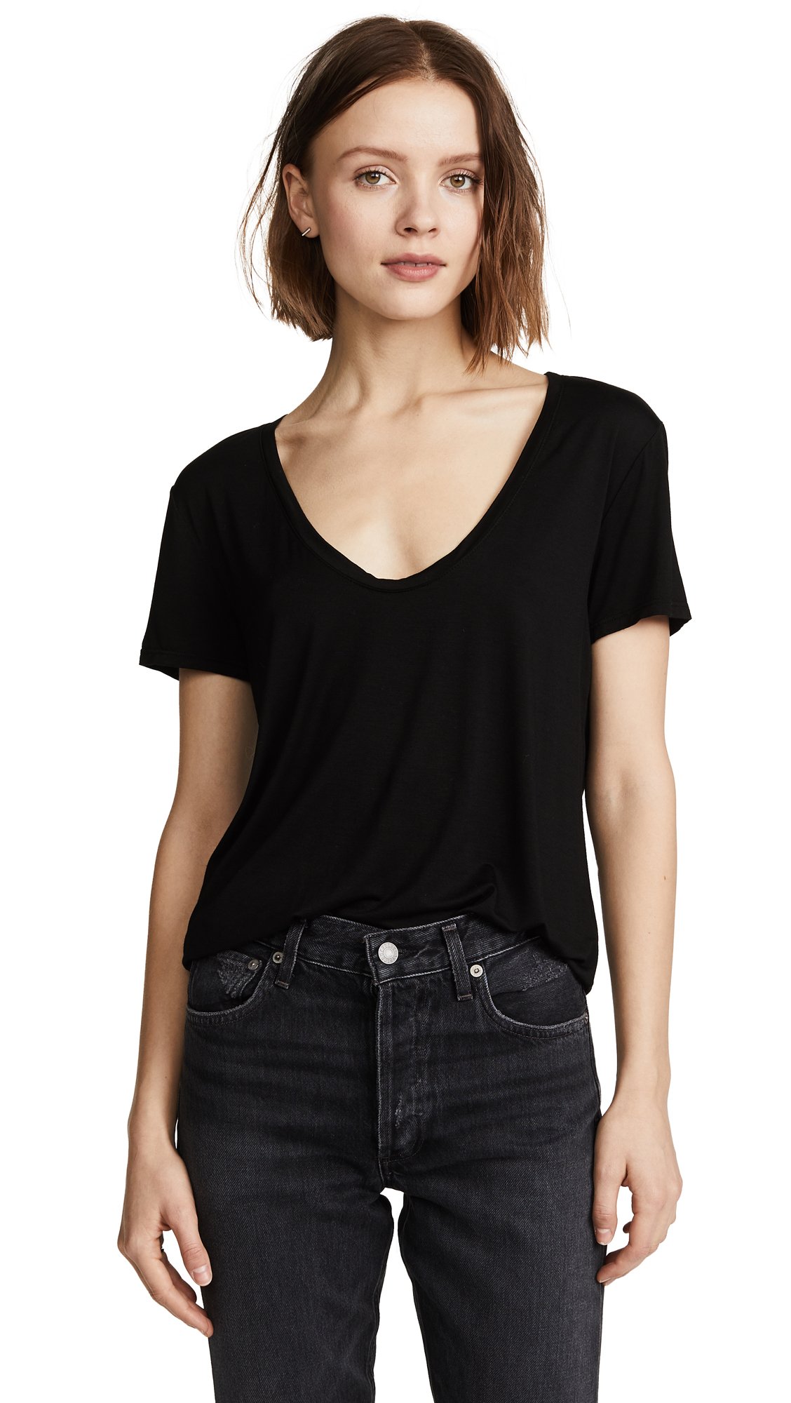 Splendid Women's Scoop Neck Short Sleeve T-Shirt, Black, L