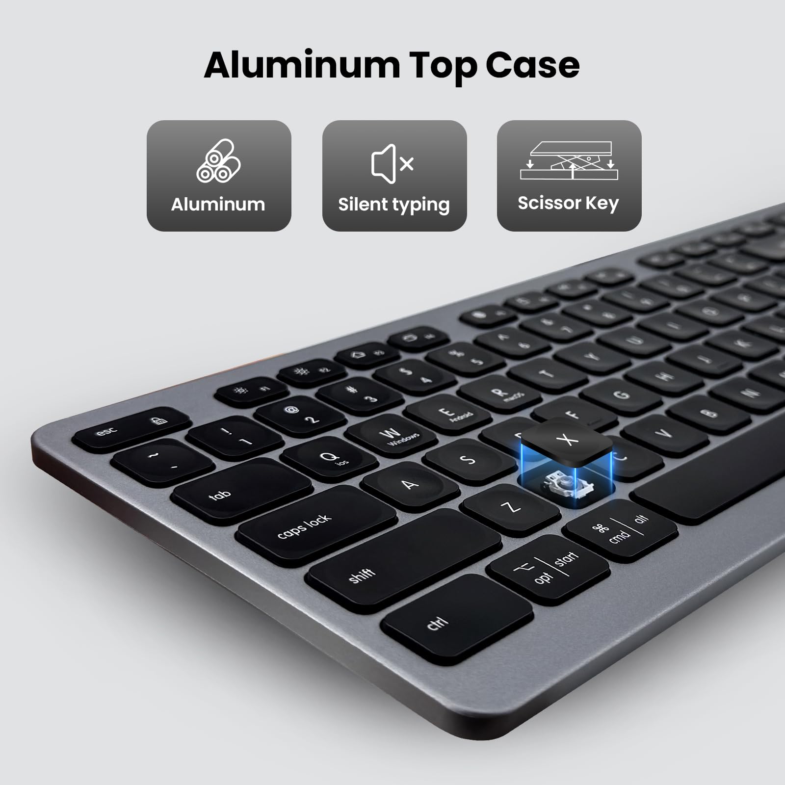 Tastiera wireless, Bluetooth con poggiapolsi in pelle, retroilluminazione, accoppiamento multi-dispositivo, ricaricabile tramite USB C, per Windows, Mac, iOS, Android, Chrome, ufficio, studenti