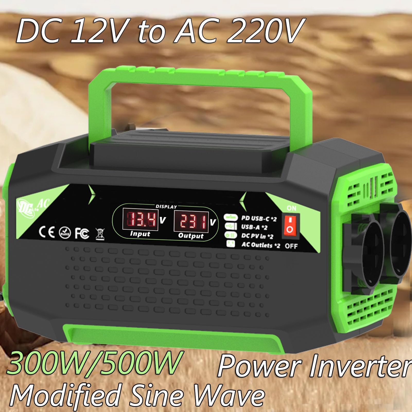 Generic Przetwornica Napięcia Samochodowego 300 W Wielofunkcyjne Inteligentne ładowanie do Rozrywki W Podróży Przenośny ABS Lekki 2 Gniazda USB 2 Gniazda AC