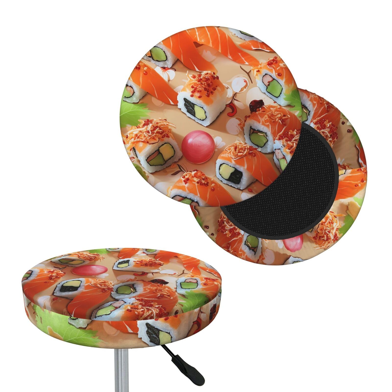 FodPand Delicious Sushi Bar Stool Cover Round Elastic Stool Cushion Covers Washable Bar Stool Chair Slipcover Stretch Stool Seat Covers for 12-14 Inch Chair