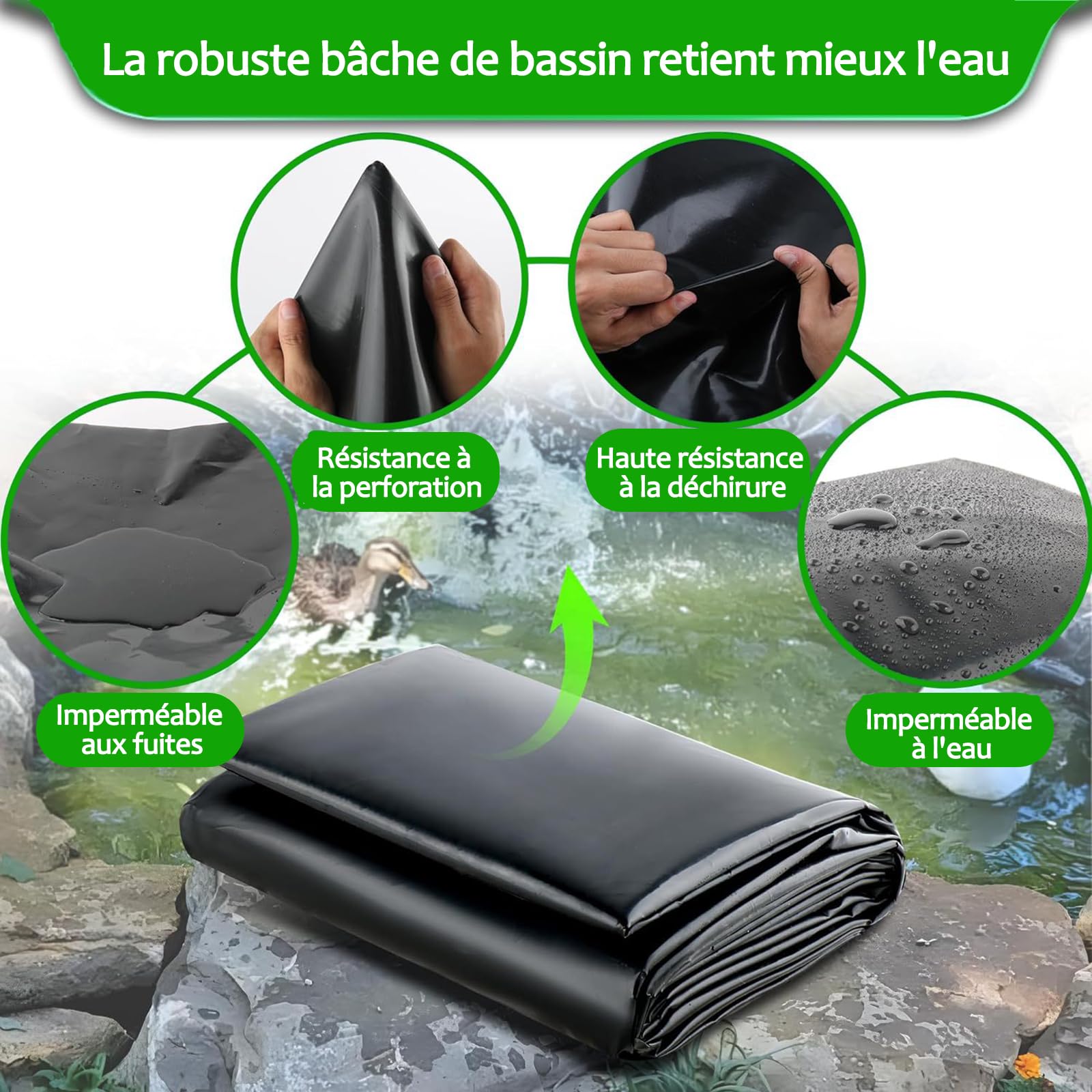 Forro negro reforzado para estanques, cubierta flexible e impermeable, 5 x 8 m, 8 x 10 m, 10 x 12 m, fácil de cortar, para estanques de jardín, acuarios, cascadas, duradero y versátil