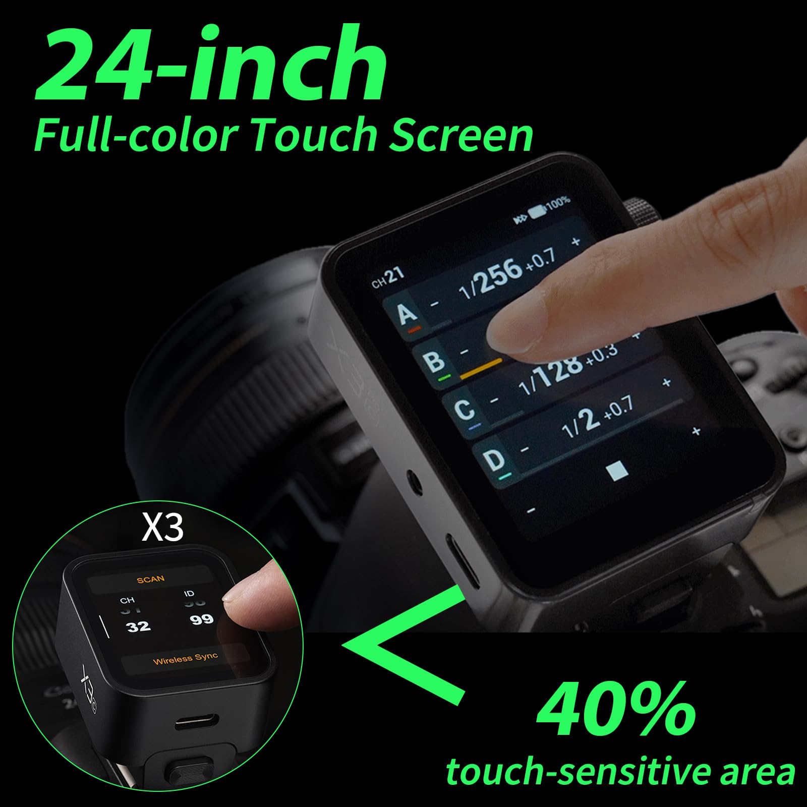 Godox X3PRO N X3Pro-N TTL Trigger Flash Wireless per Nikon,Sistema Wireless X a 2.4 GHz,Touchscreen OLED da 2.4 Pollici,Controllo Tramite Bluetooth e App, Controllo Dell'Otturatore,Ricarica USB-C