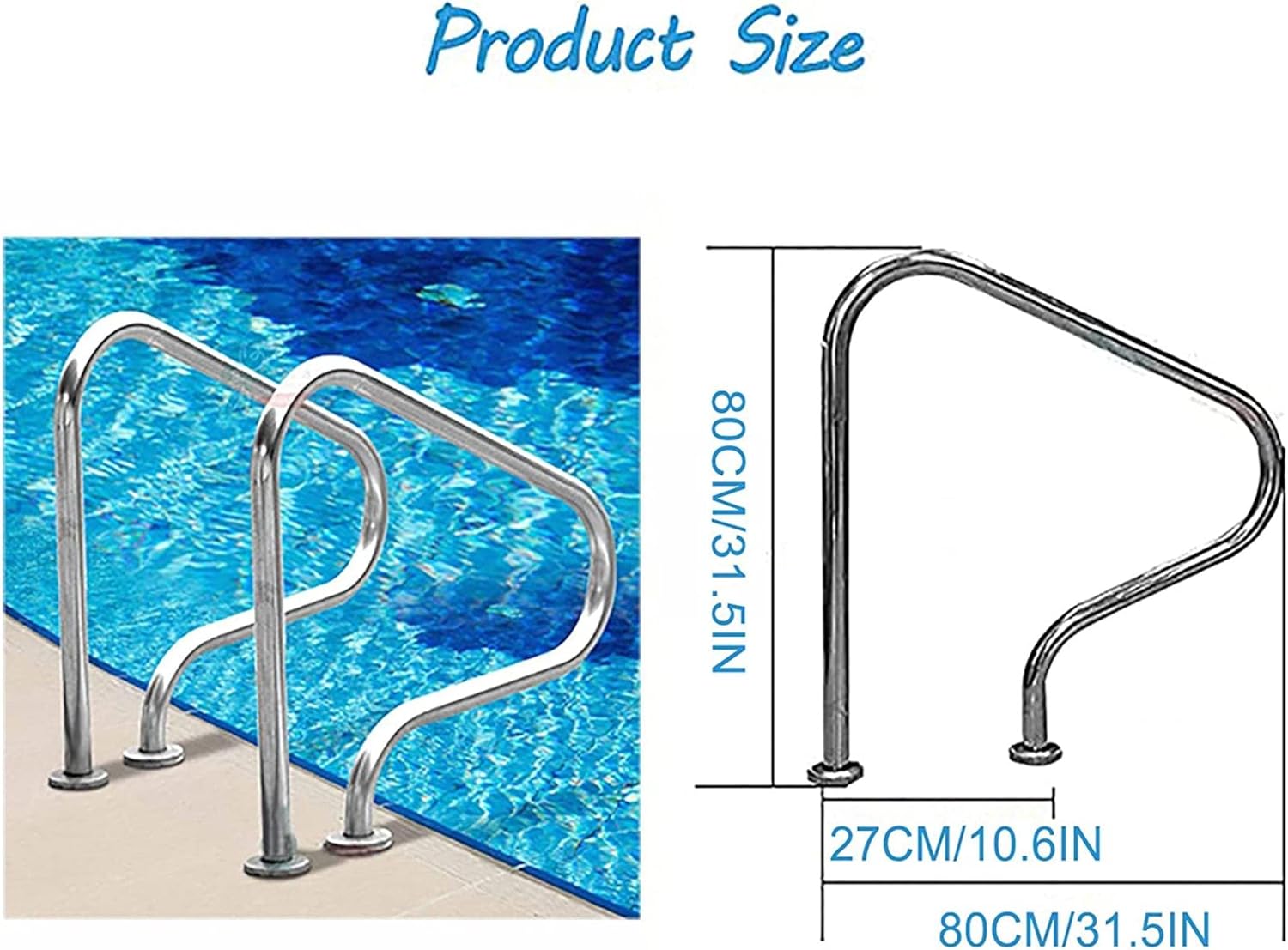 304 Stainless Steel Pool Railing with Quick Mount Base Pool Safety Handrail High Load-Bearing Swimming Pool Hand Rail