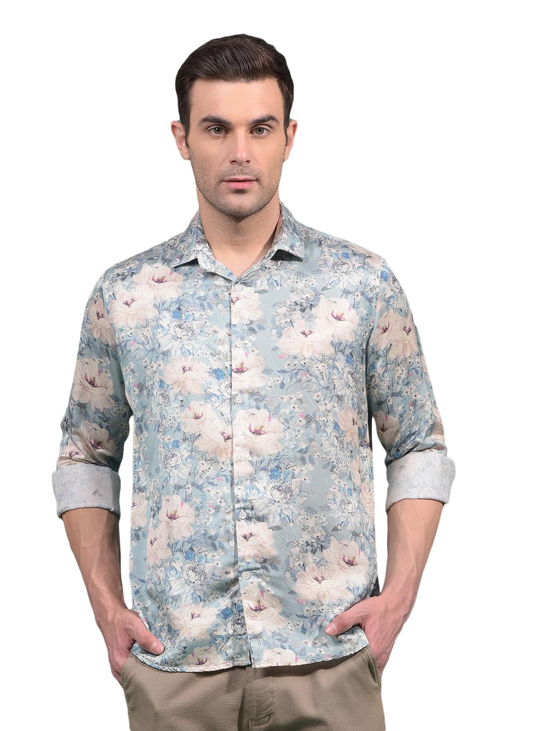 Men's Green Floral Print Modal Shirt-image-23