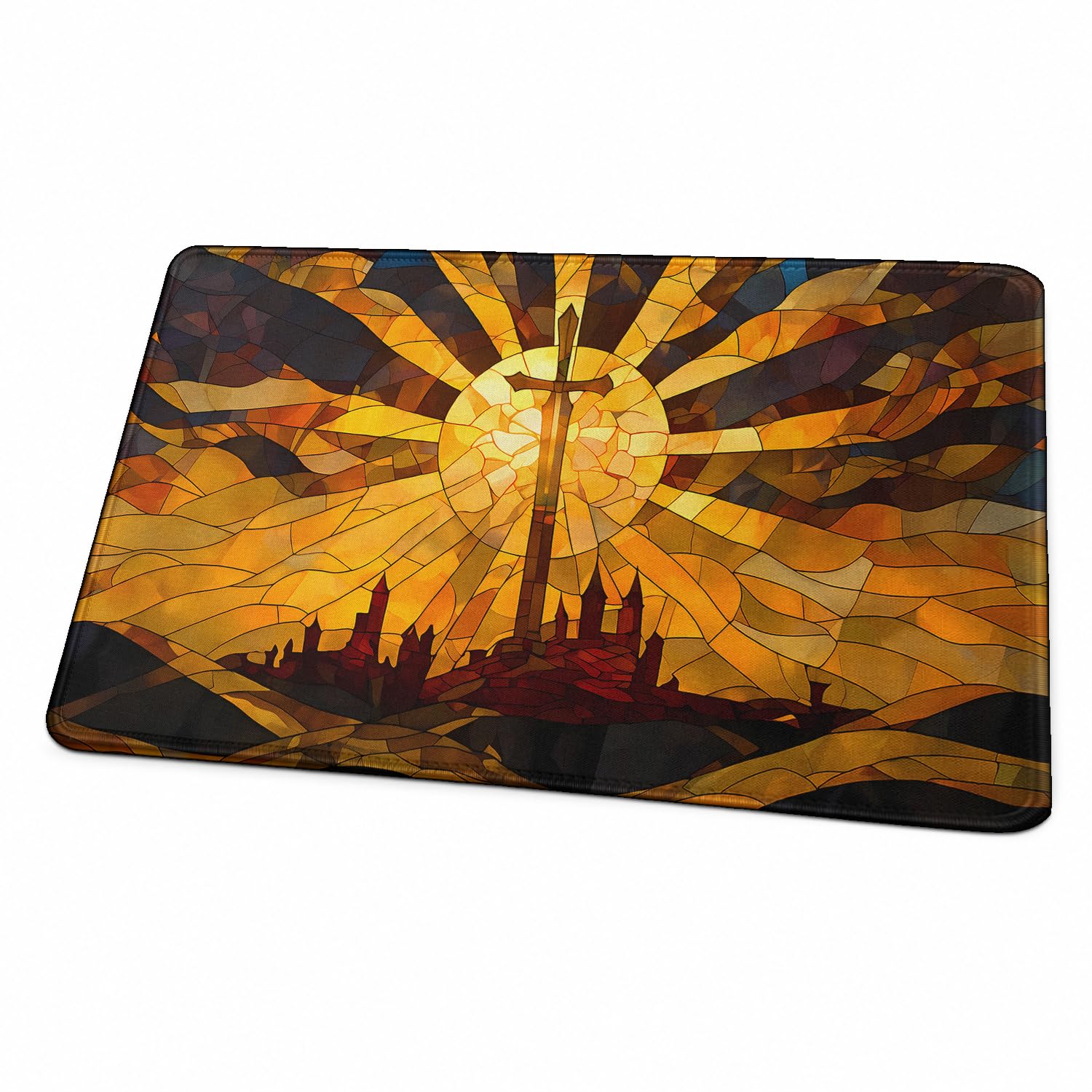 MTG Playmat, Fantasy Forest Landscape TCG Game Mat with Zones, 24 x 14 Inch HD Dense Fine Weave Surface, Non‑Slip Rubber Backing With Storage Bag for Card Games (Cross No Zones) — image 1
