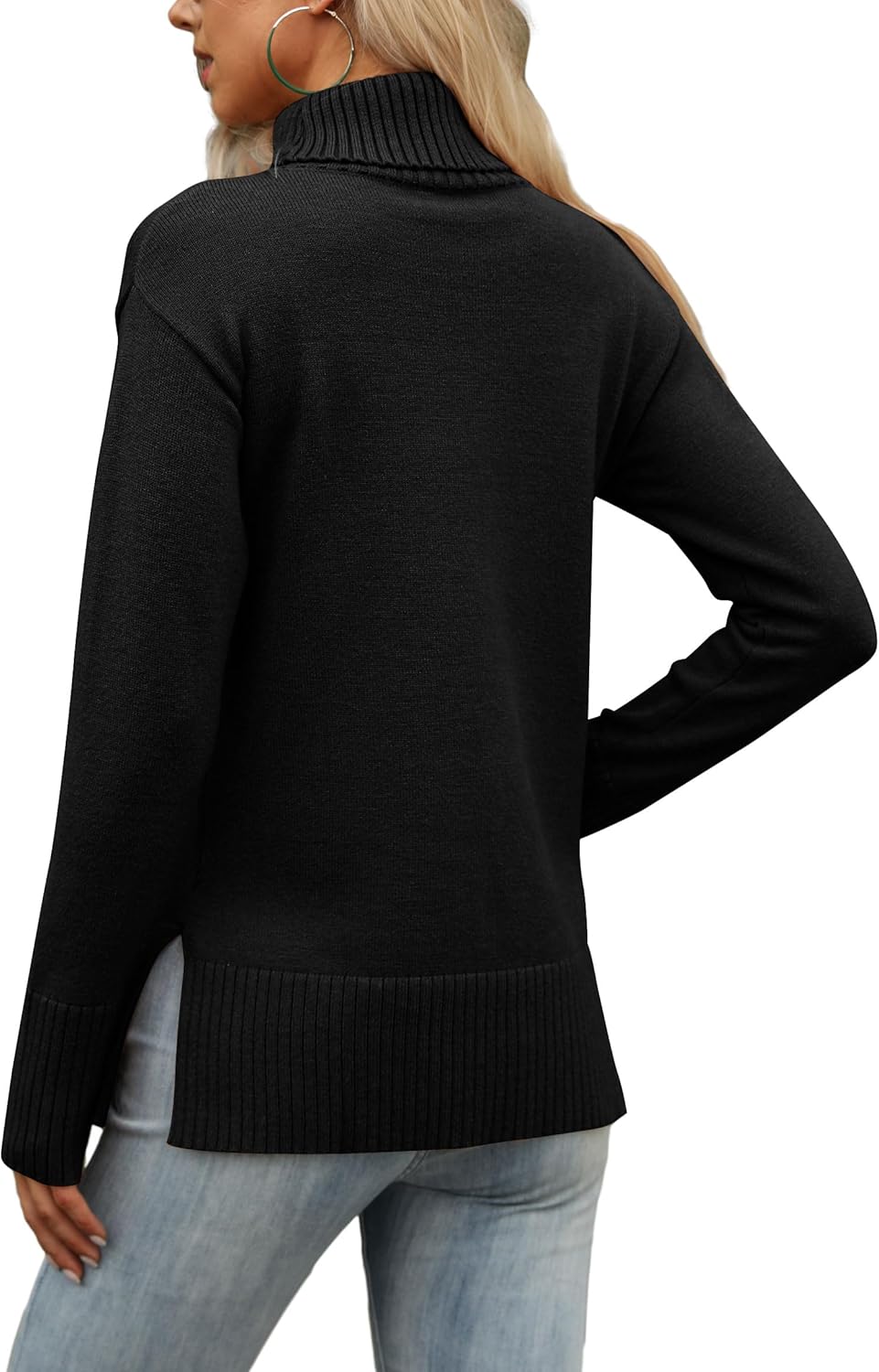 Glanzition Sweaters for Women Turtleneck Side Split Oversized Pullover Tops - Image 4
