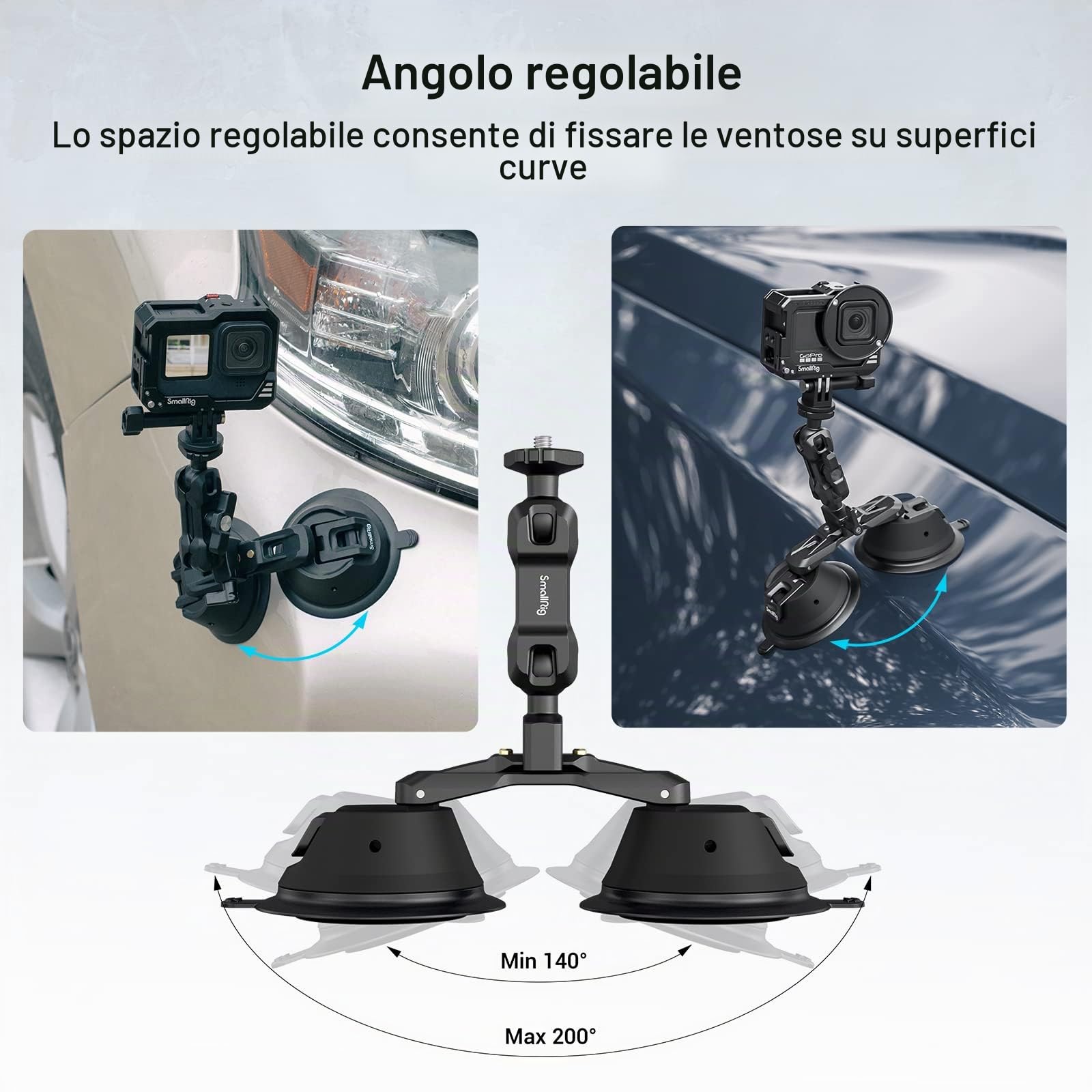 SMALLRIG Esclusivo Supporto a Ventosa a Doppio Strato per GoPro, per Fotocamera Leggera, Fotocamera d'Azione, Vlogging, Telefono Cellulare - 3566
