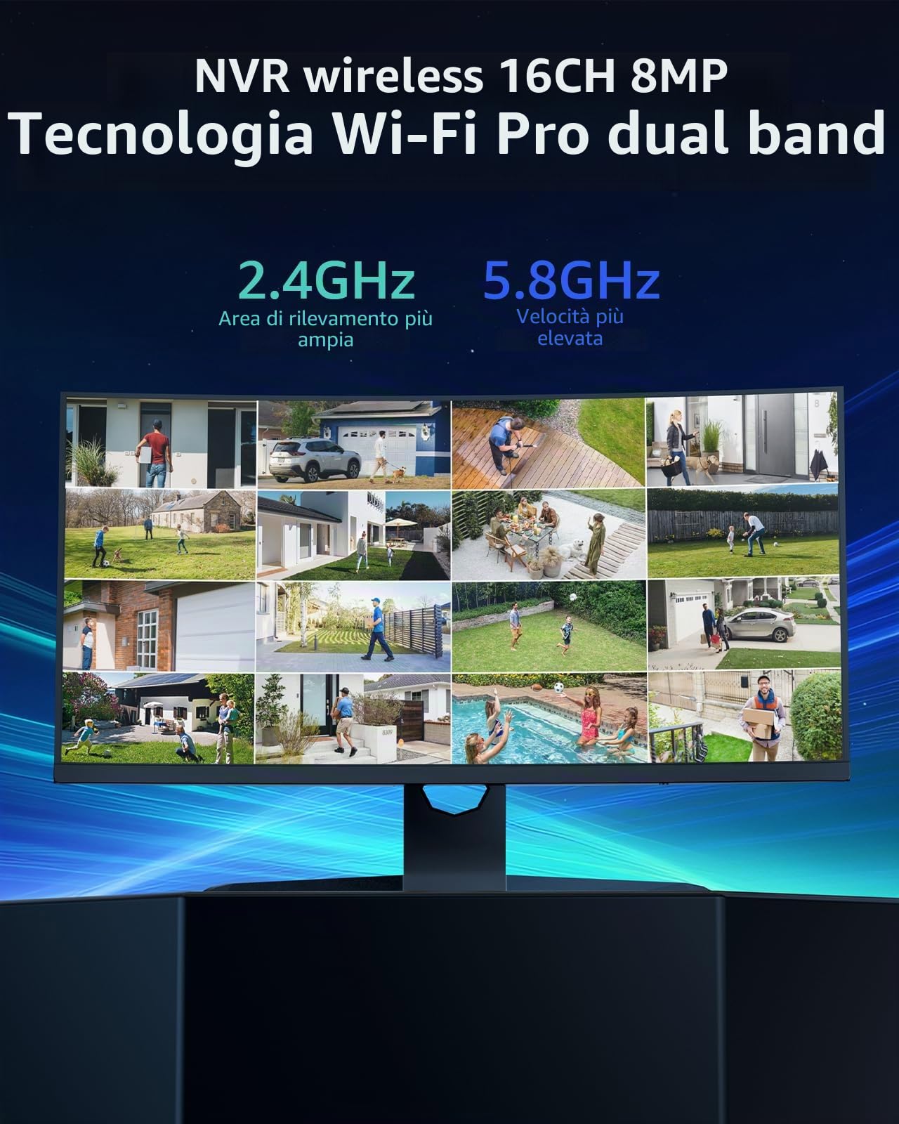 ANNKE Set di telecamere di sorveglianza esterne 3 MP, 6X telecamera IP 3 MP e NVR 4K 16 canali per registrazione 24/7 interna ed esterna, rilevamento intelligente delle persone, audio bidirezionale