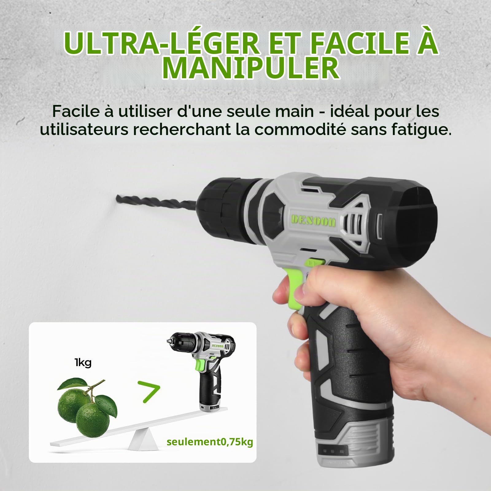DESOON Caisse a Outil 151 Pièces: Malette Outils Complete avec Perceuse Visseuse Sans Fil 12V, pour Réparation, Entretien et Travail
