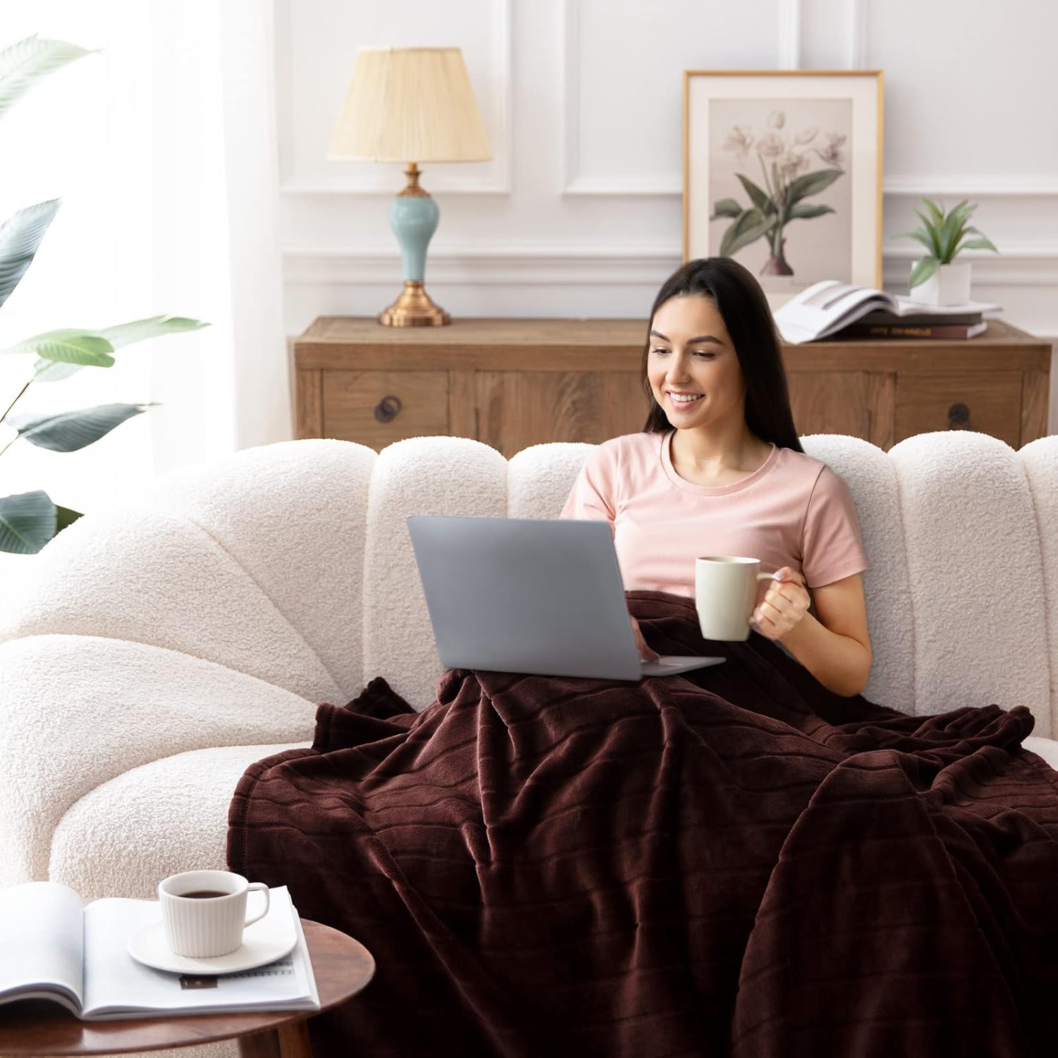 Bertte Throw Blanket, 330 GSM Super Soft Lightweight Luxury Fleece Blankets for Couch Sofa Bed Ultra Luxurious Warm and Cozy for All Seasons, 50"x 60", Brown- 4 Pack