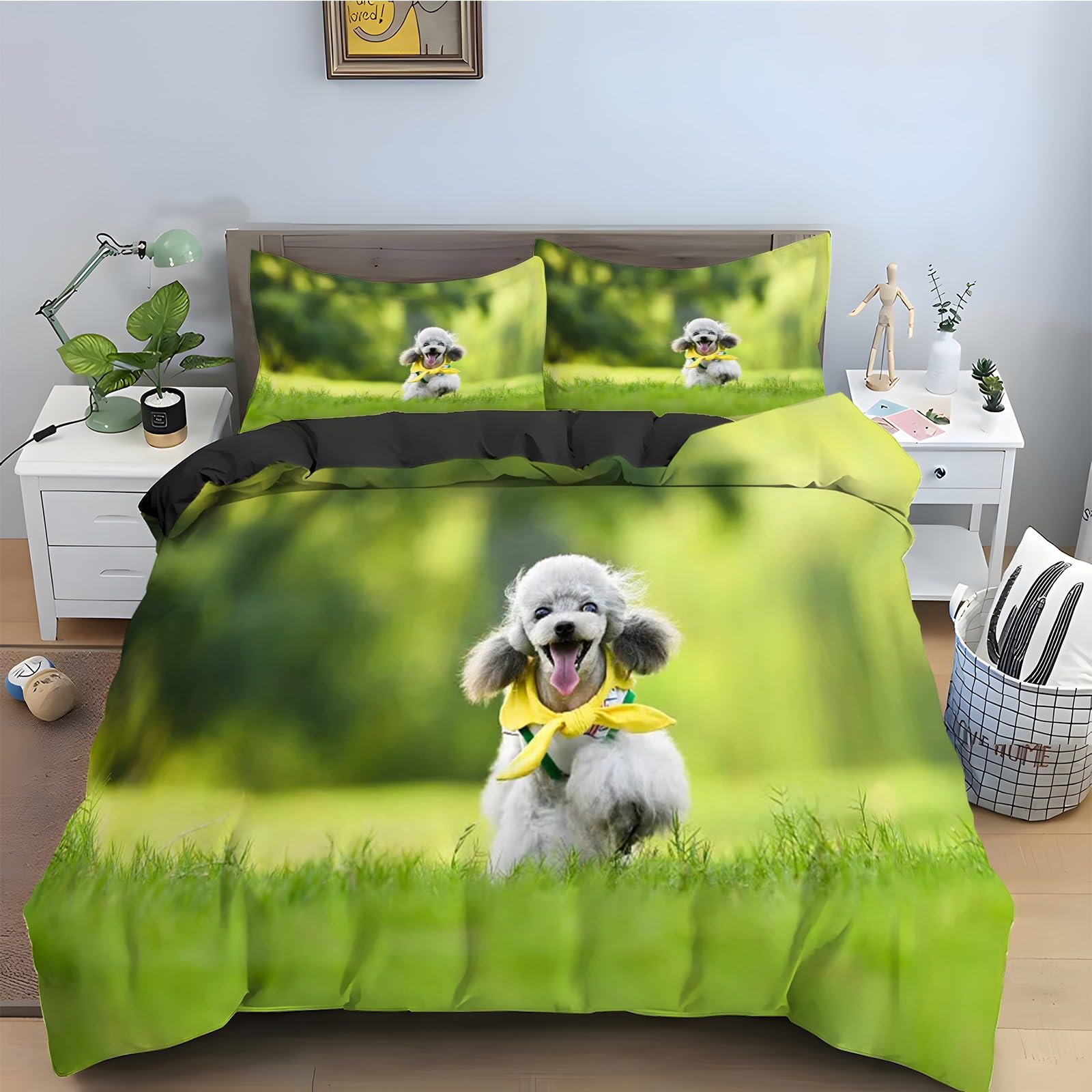 Housse de couette caniche 220x240 infroissable avec zip anti-glissement